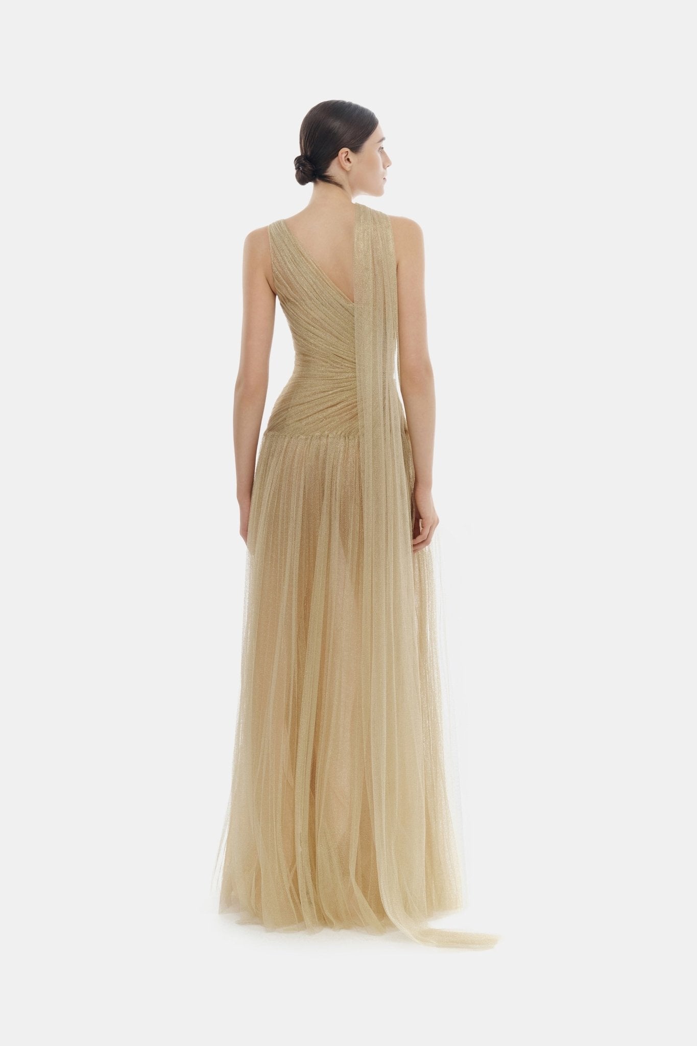 Gold Draped Maxi Dress - Montsand