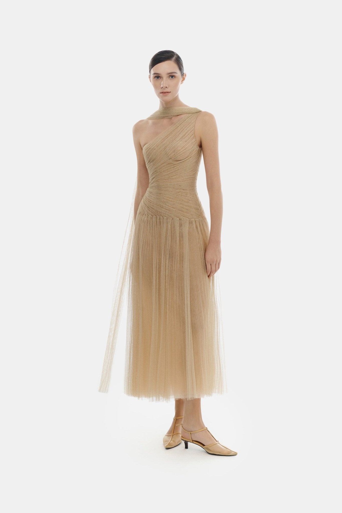 Gold Draped Midi Dress - Montsand