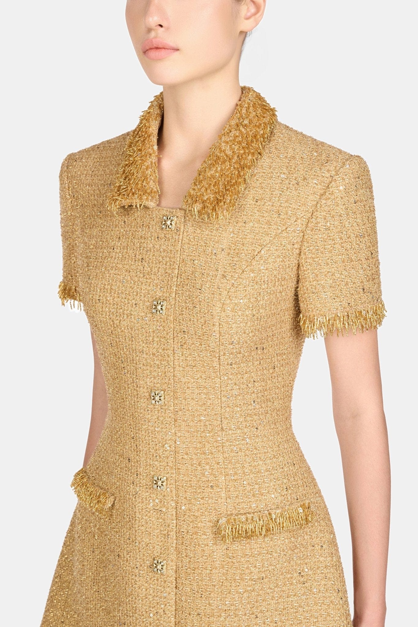 Gold Embellished Mini Dress - Montsand