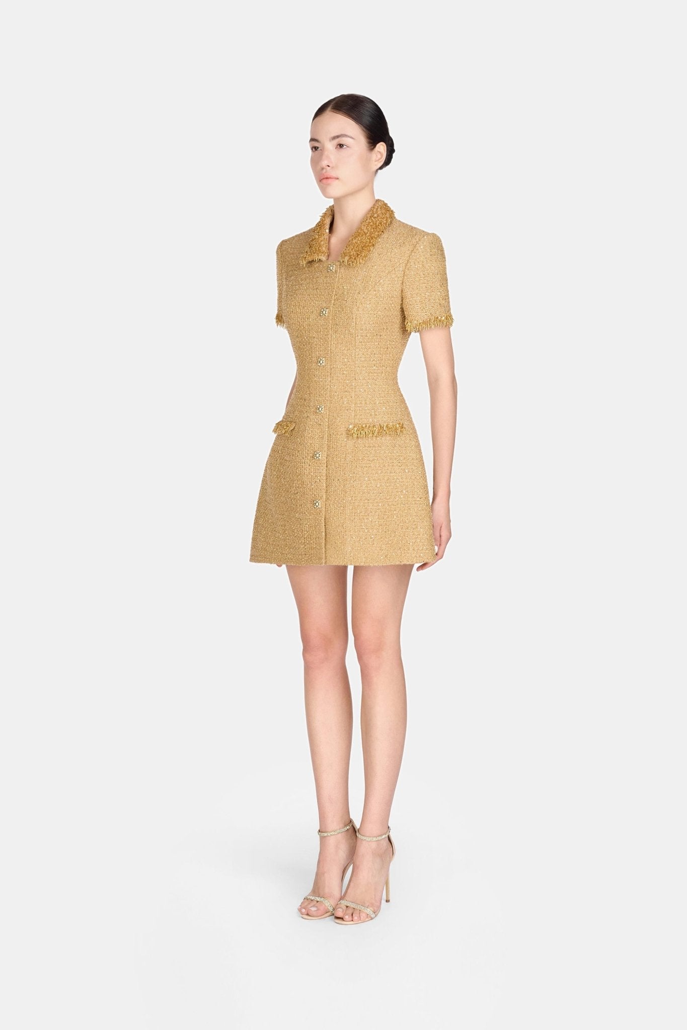 Gold Embellished Mini Dress - Montsand