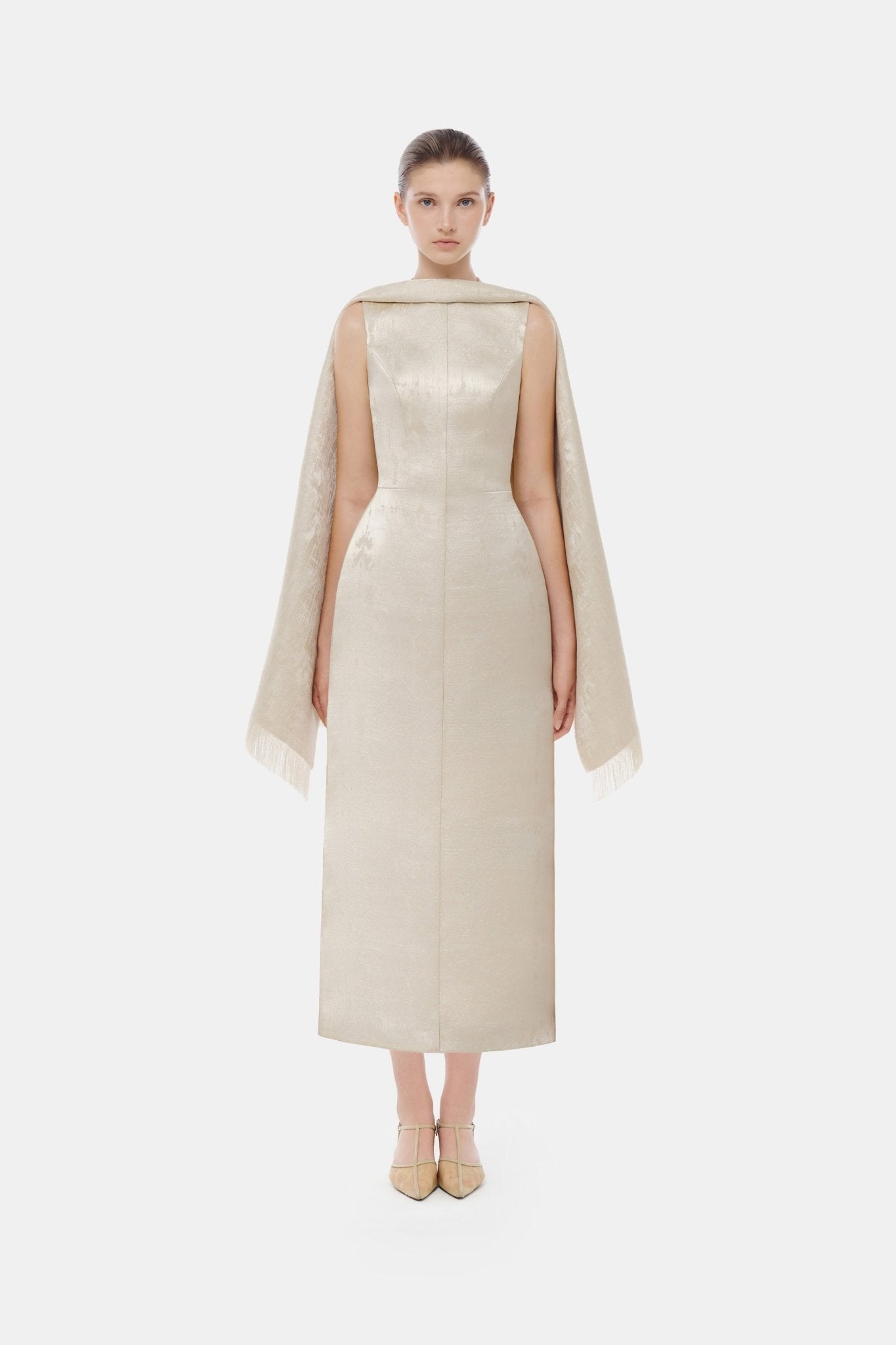 midi dress with neck scarf Layna this regular fit dress offers comfort without compromising on style ZENDEYA Satin Draped Corset Midi