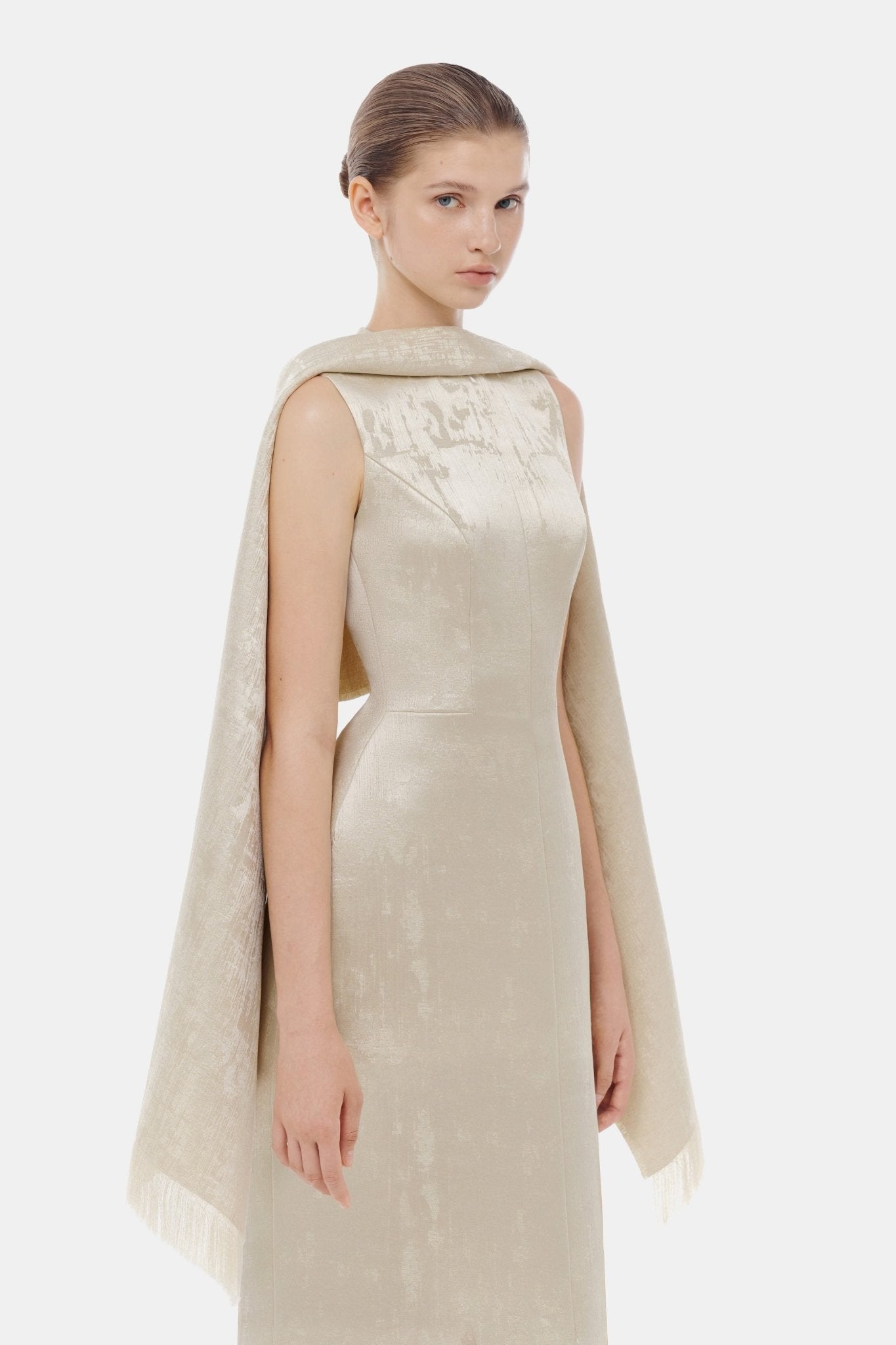 Gold Tailored Scarf Midi Dress XL