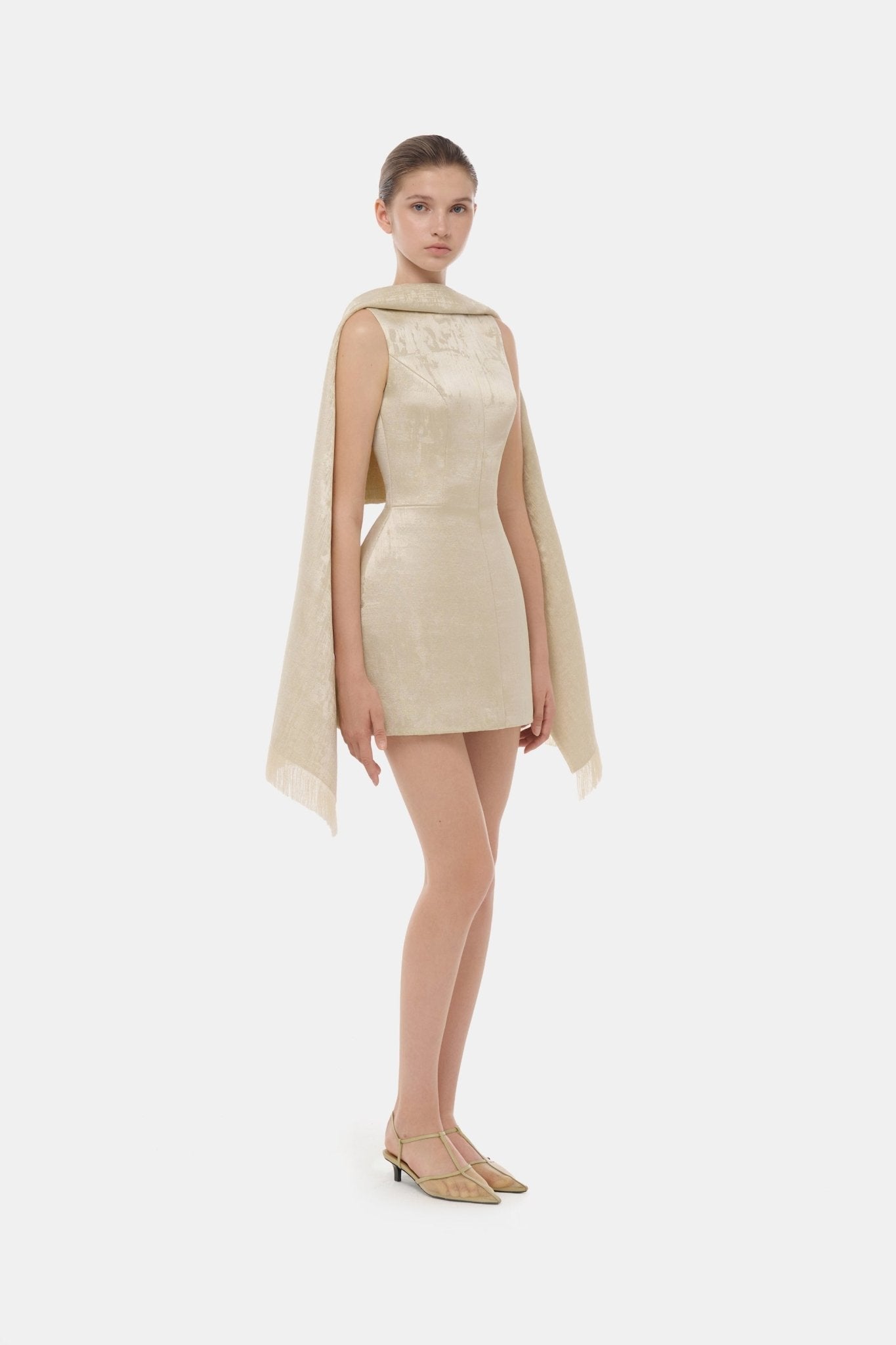 Gold Tailored Scarf Mini Dress L Gold Tailored Scarf Mini Dress L
