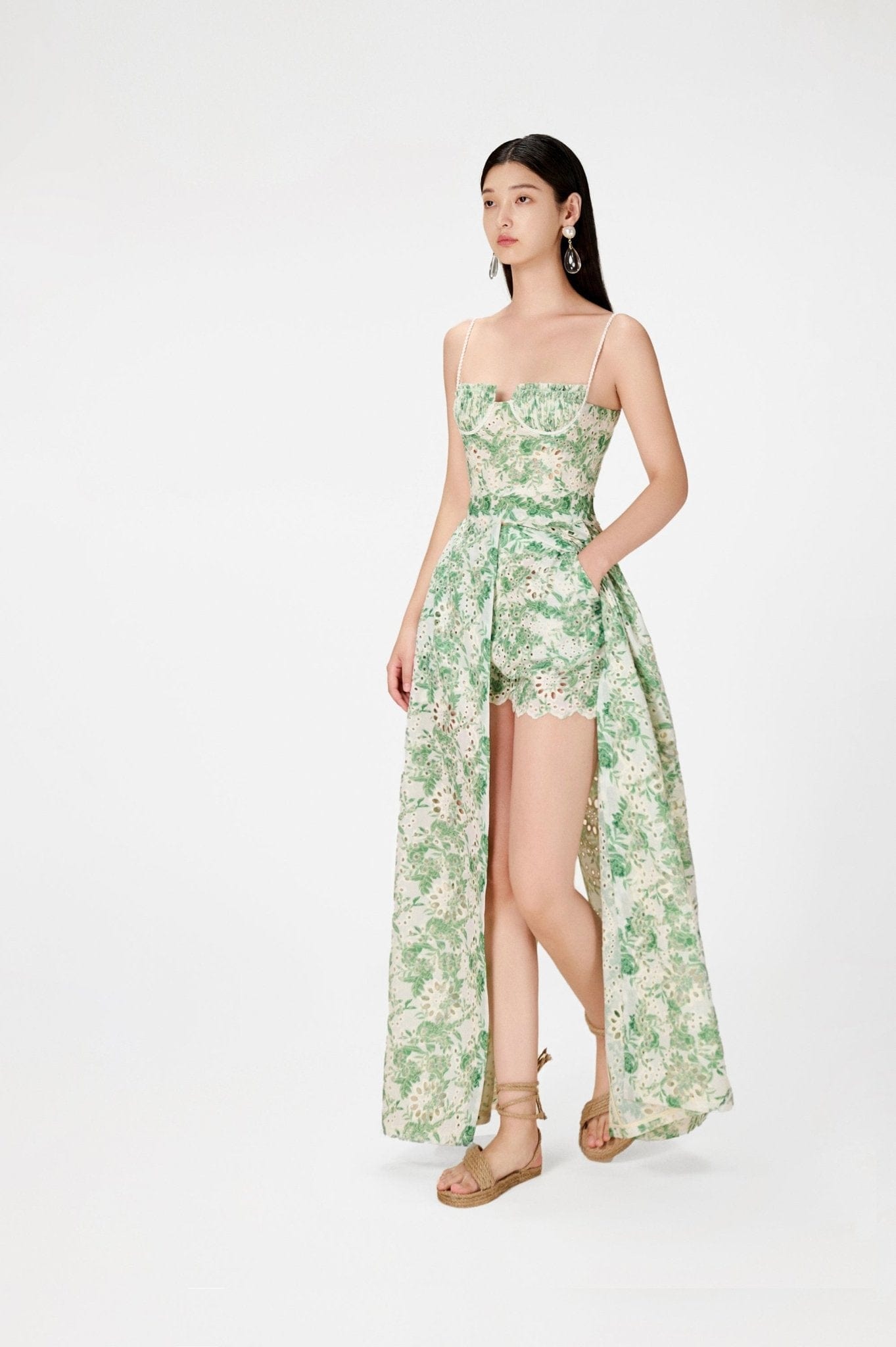 Green Embroidered Cotton Maxi Set - Montsand