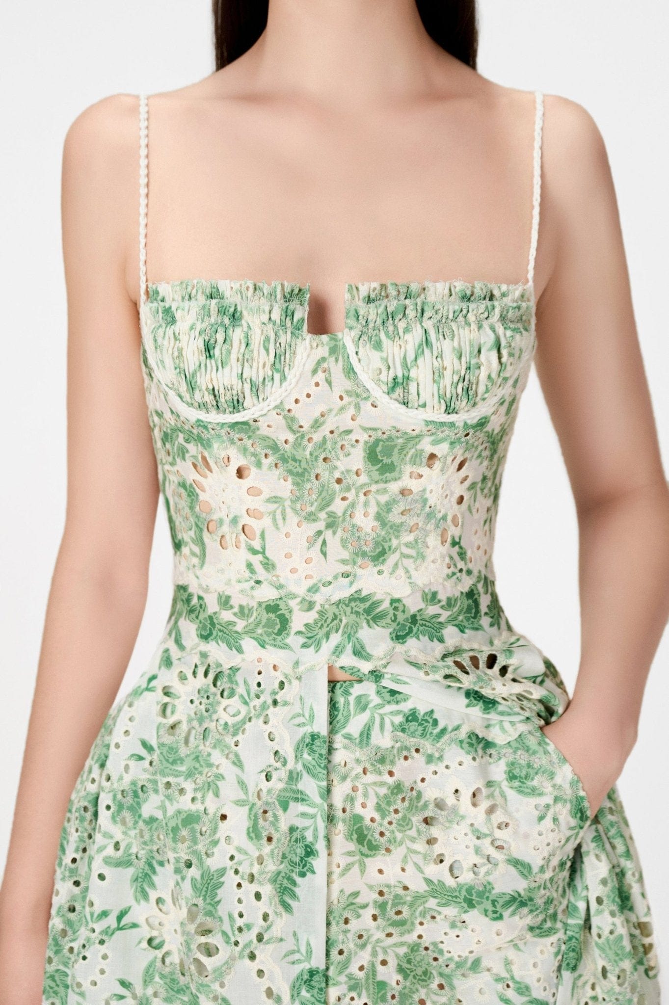 Green Embroidered Cotton Maxi Set - Montsand