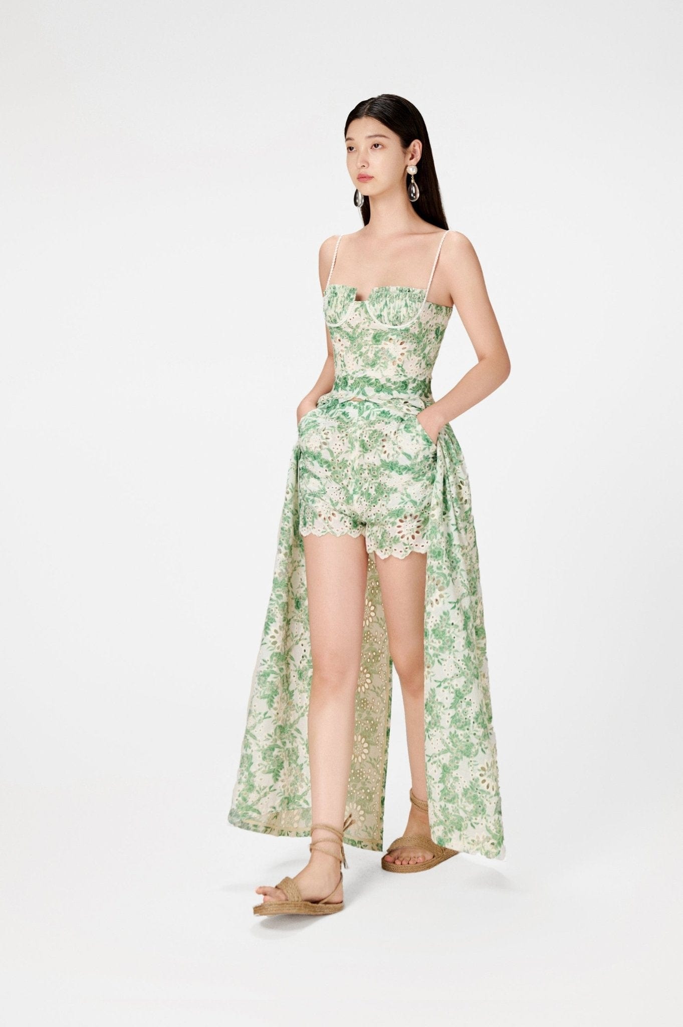 Green Embroidered Cotton Maxi Set - Montsand