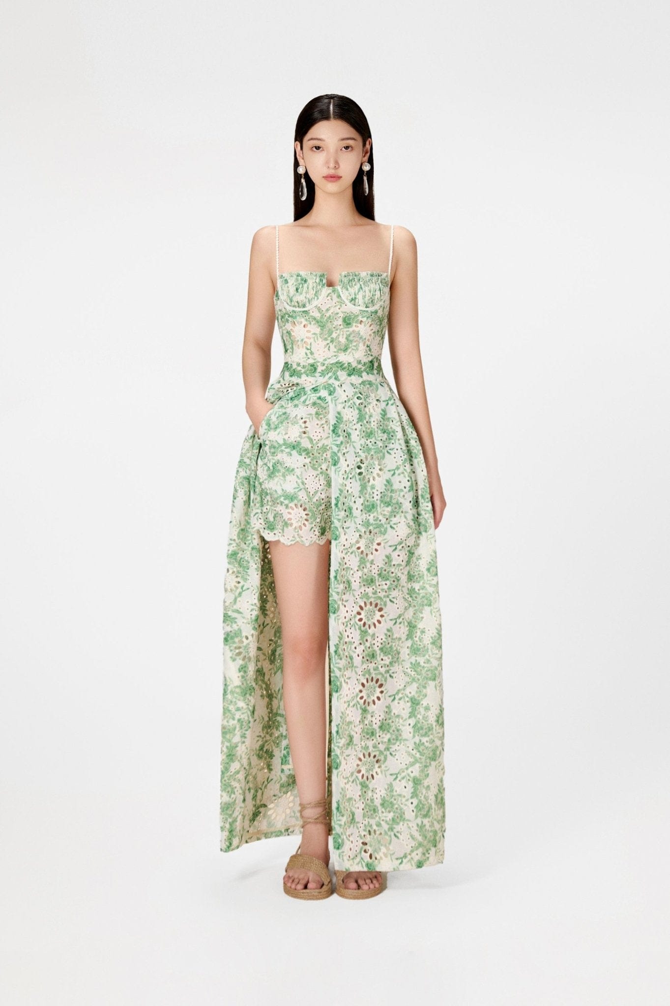 Green Embroidered Cotton Maxi Set - Montsand
