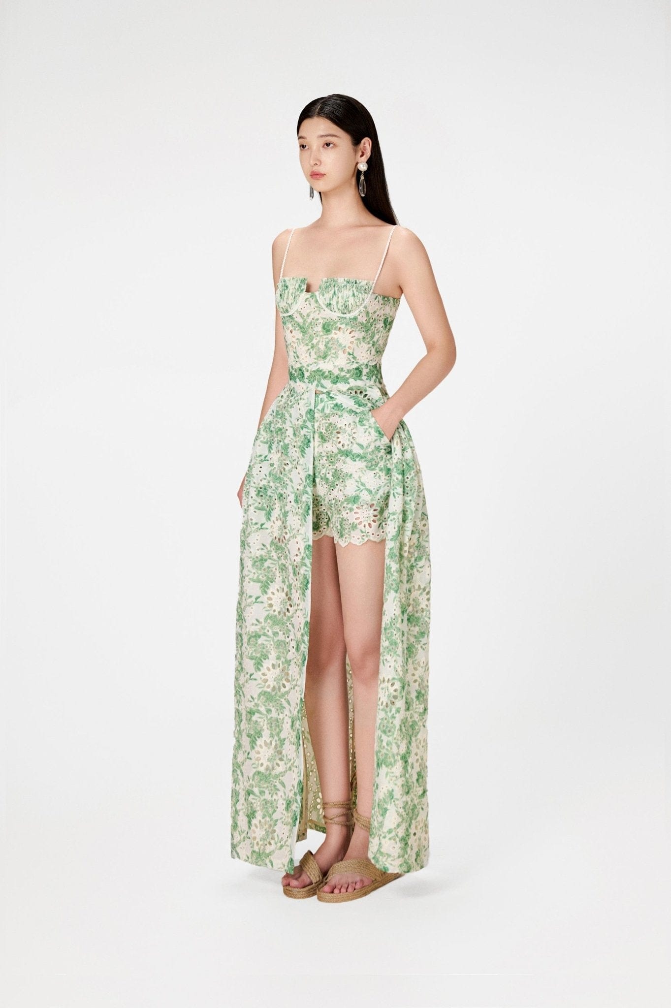 Green Embroidered Cotton Maxi Set - Montsand