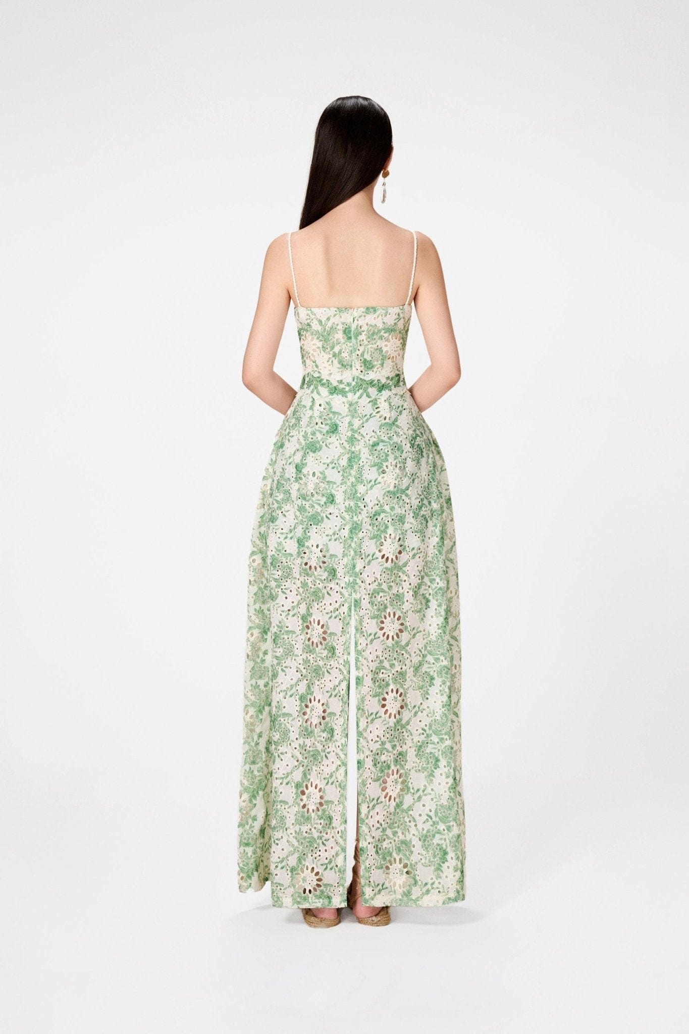 Green Embroidered Cotton Maxi Set - Montsand