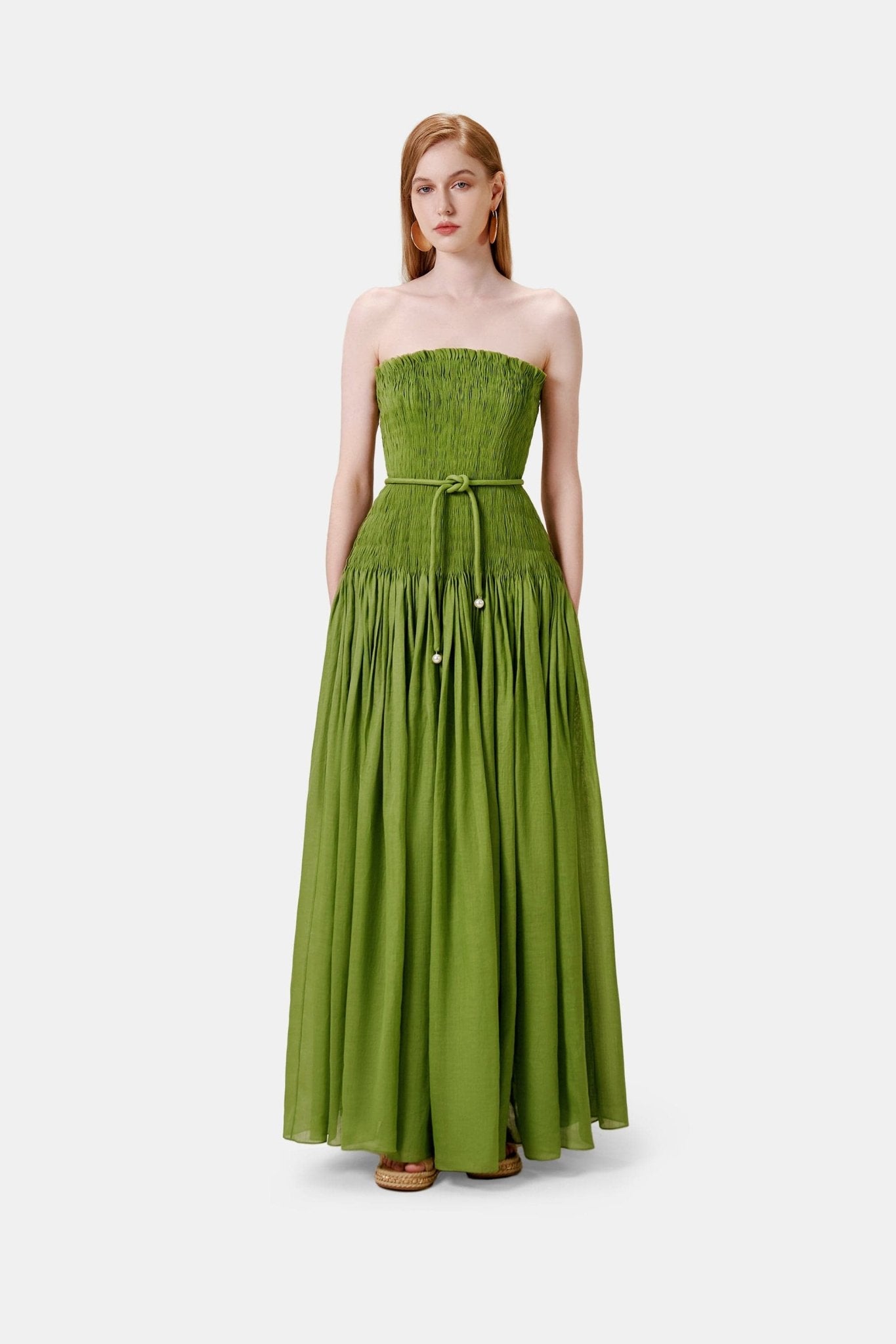 Green Shirring Pleat Maxi Dress - Montsand