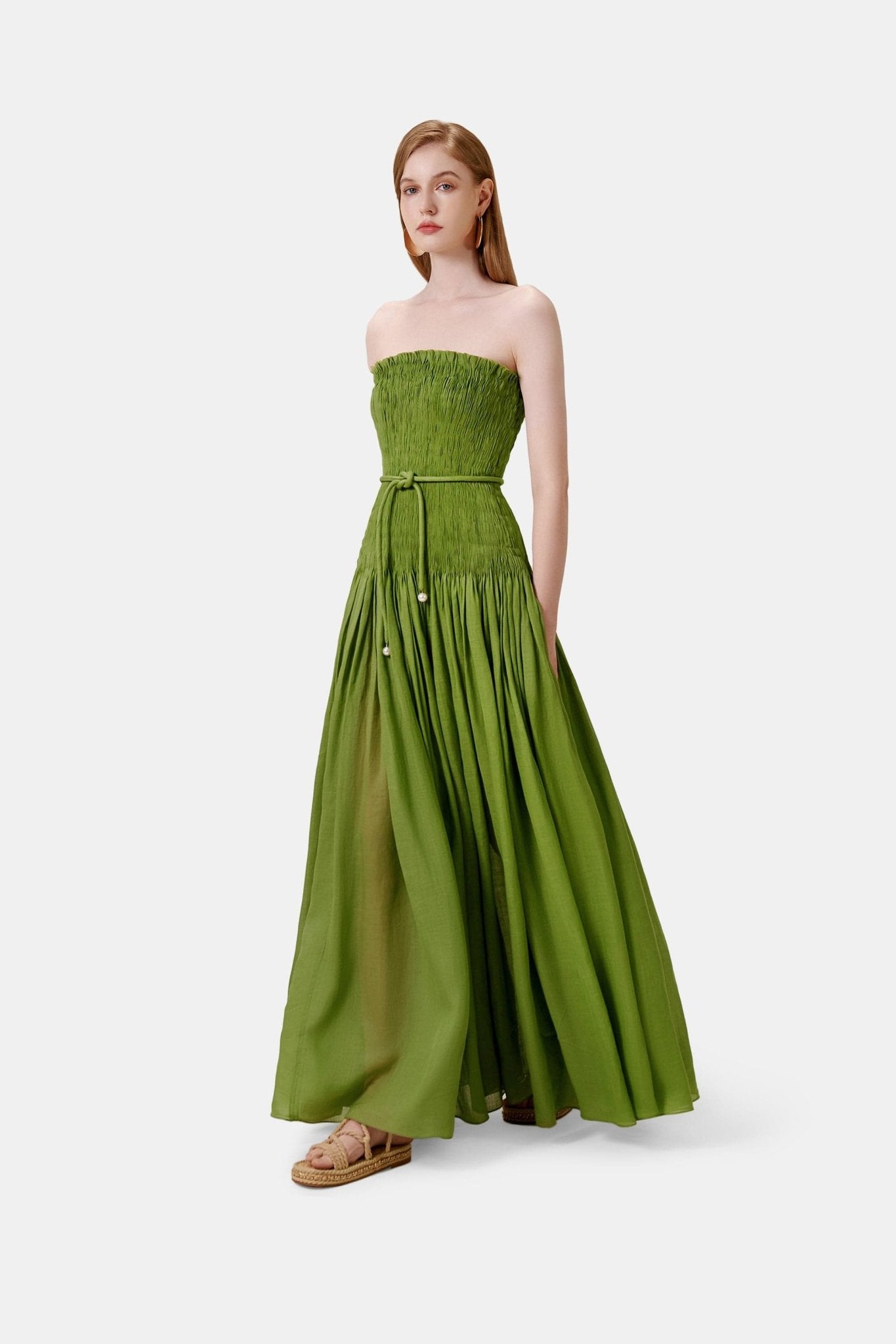 Green Shirring Pleat Maxi Dress - Montsand