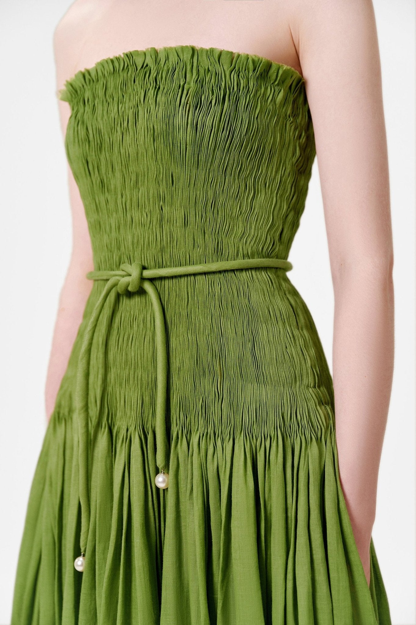 Green Shirring Pleat Maxi Dress - Montsand