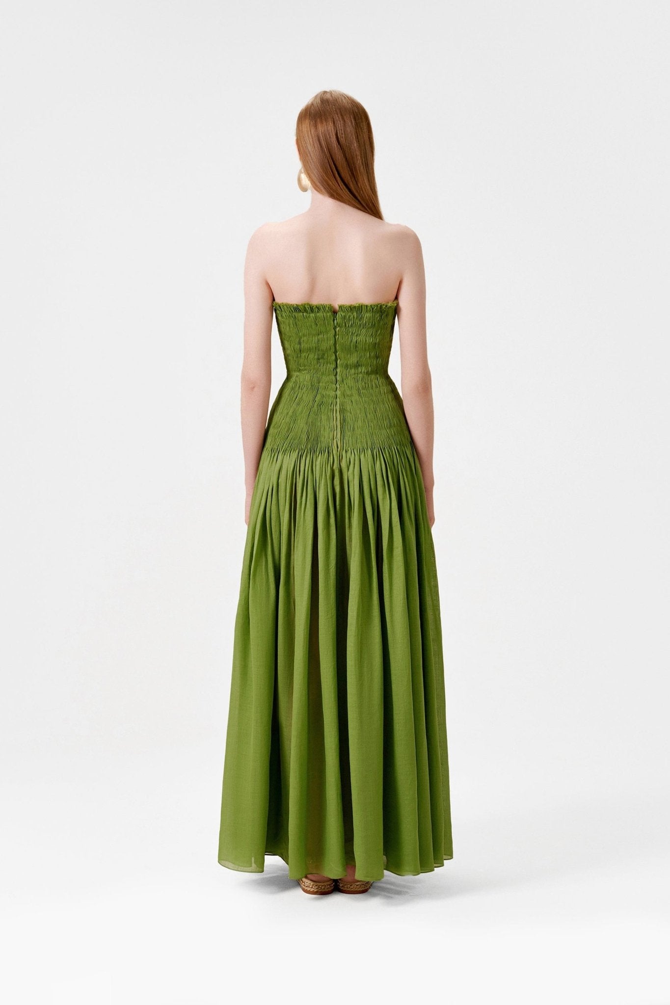 Green Shirring Pleat Maxi Dress - Montsand