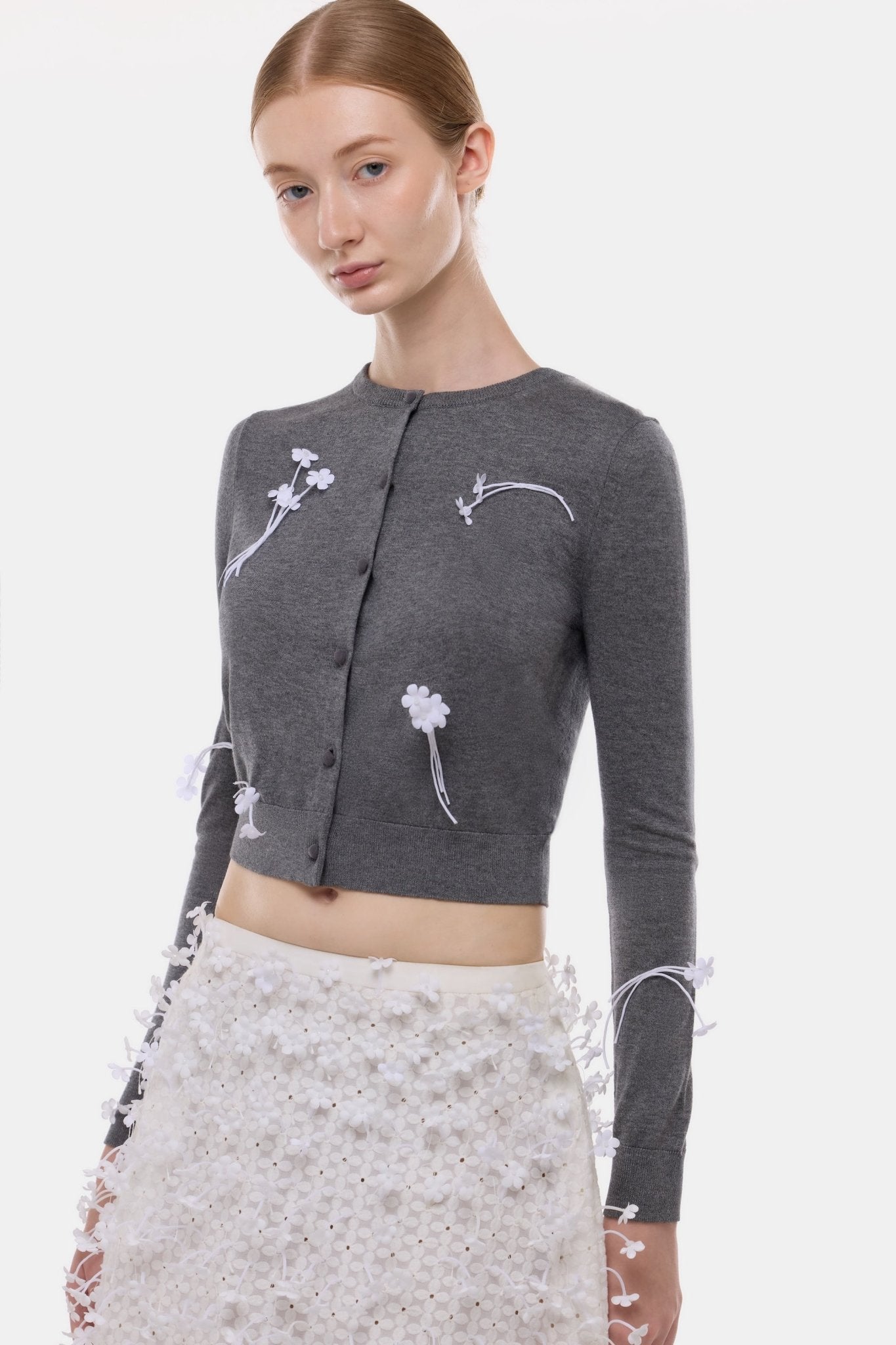 Grey 3D Floral Cardigan - Montsand