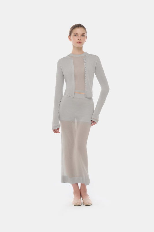 Grey Button - Up Crop Cardigan - Montsand