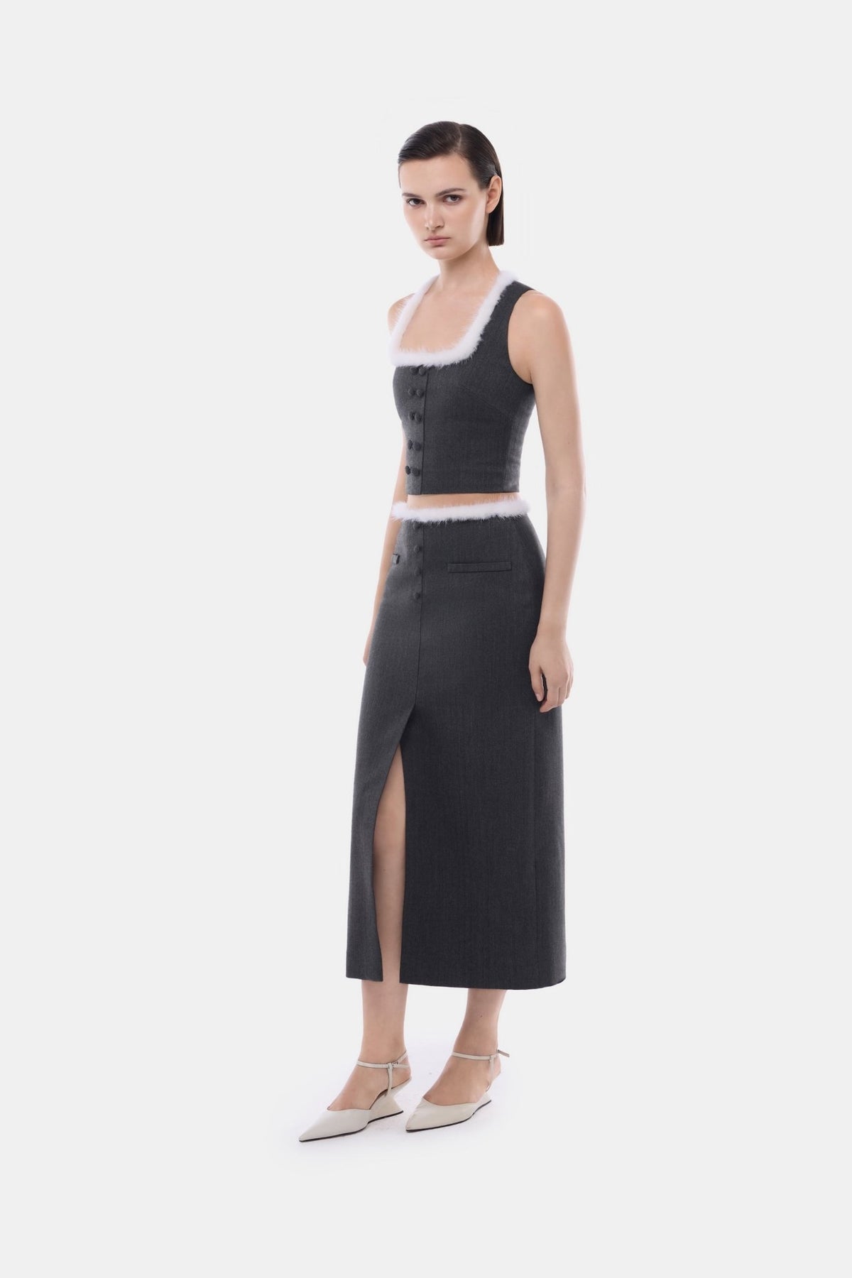 Grey Fur Neckline Halter Top - Montsand