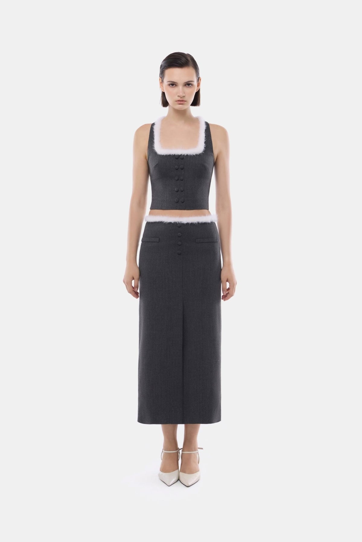 Grey Fur Neckline Halter Top - Montsand
