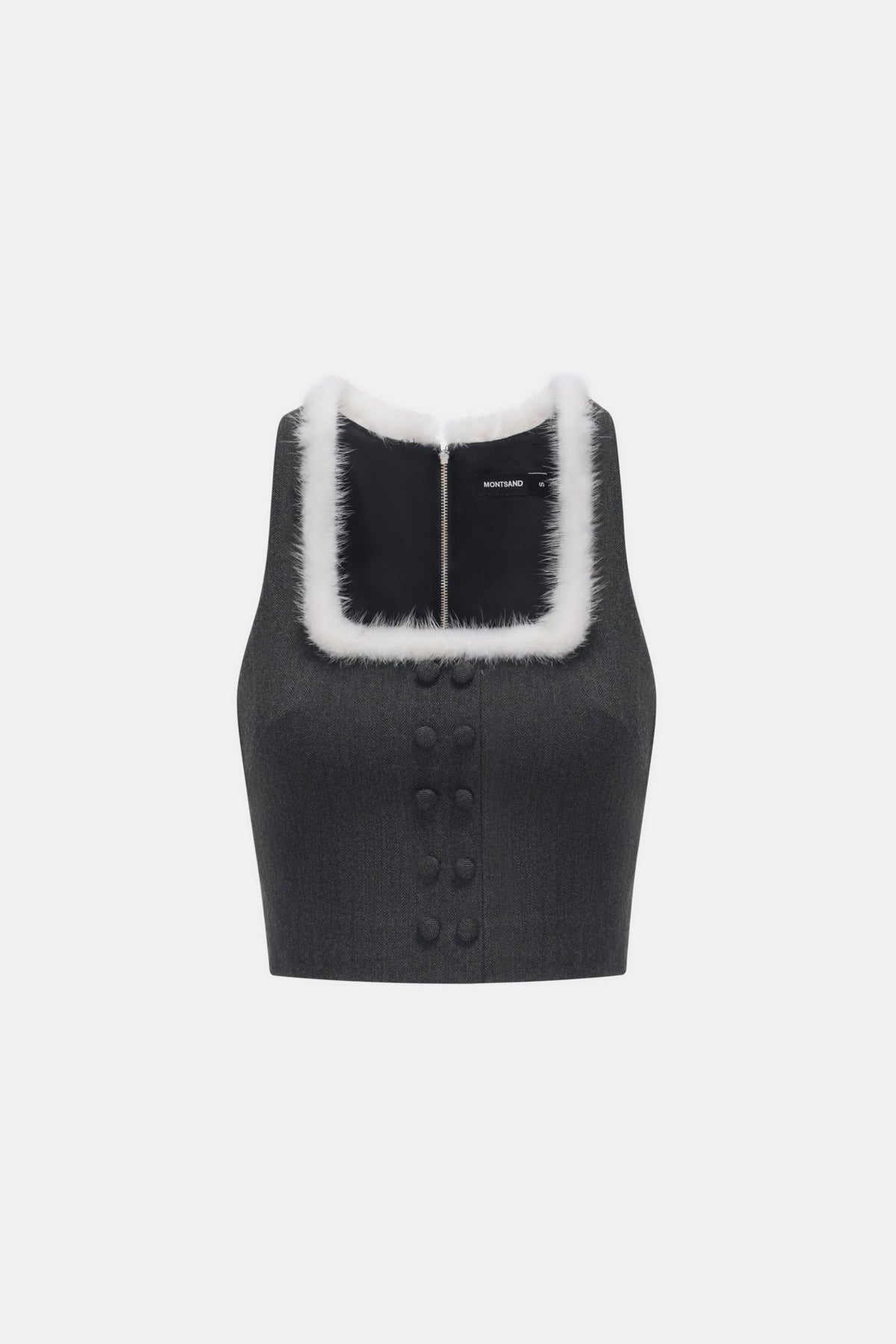 Grey Fur Neckline Halter Top - Montsand