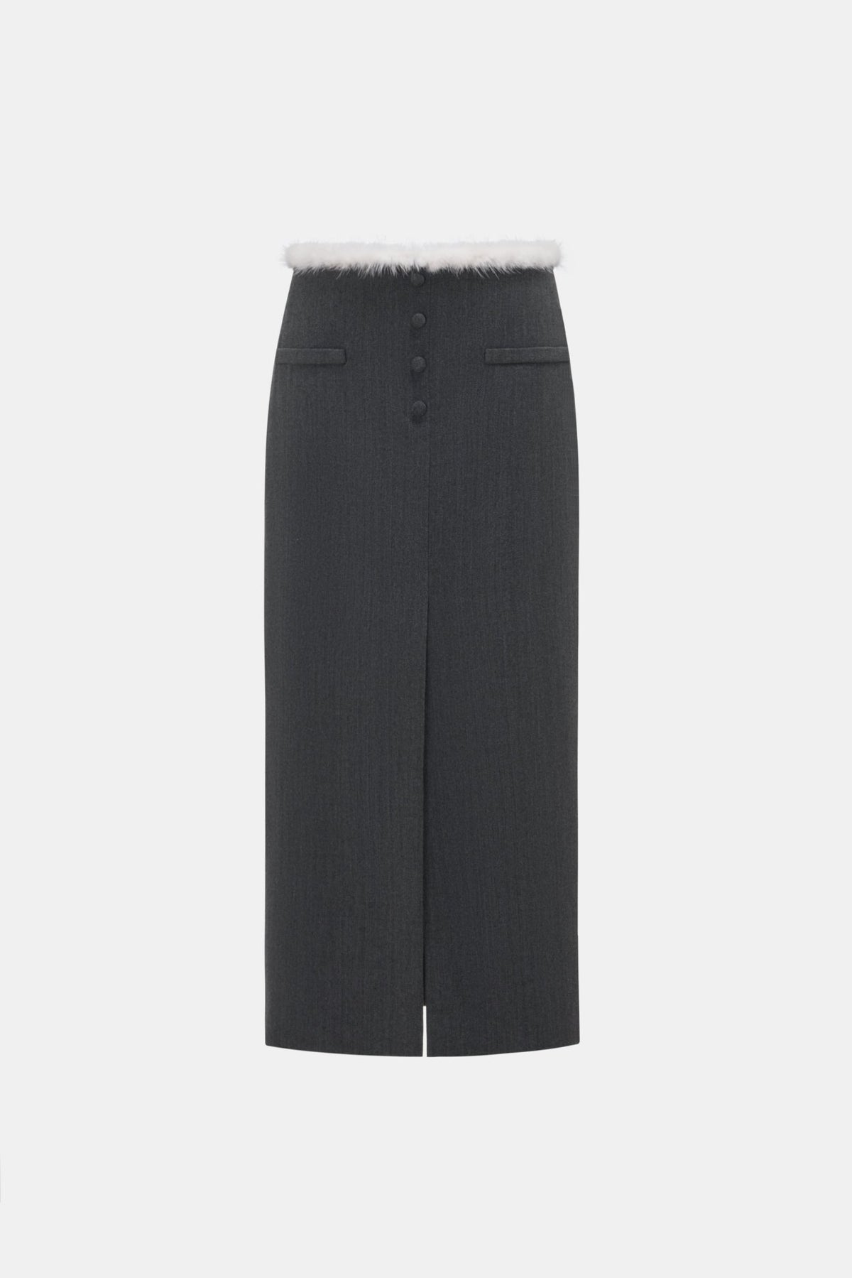 Grey Fur Waistband Midi Skirt - Montsand