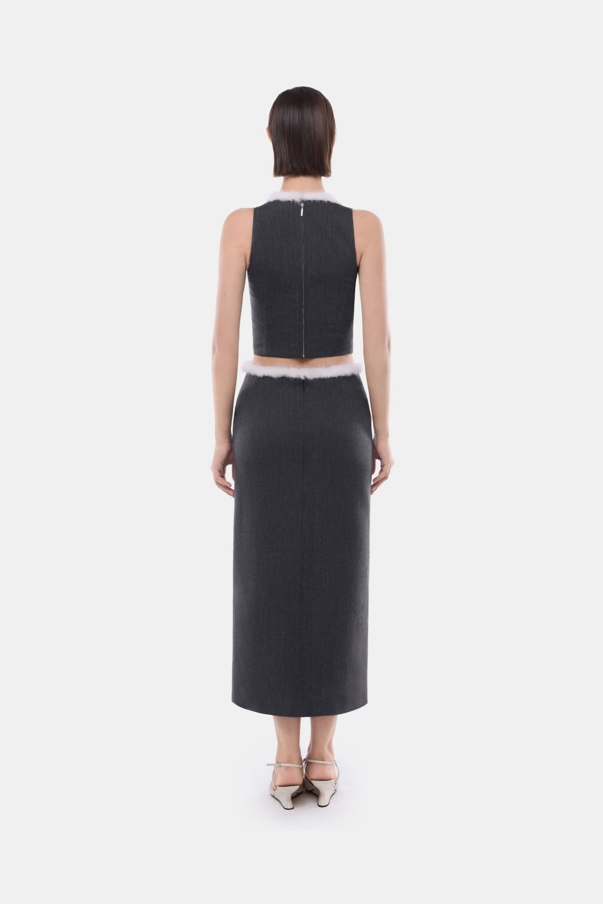 Grey Fur Waistband Midi Skirt - Montsand