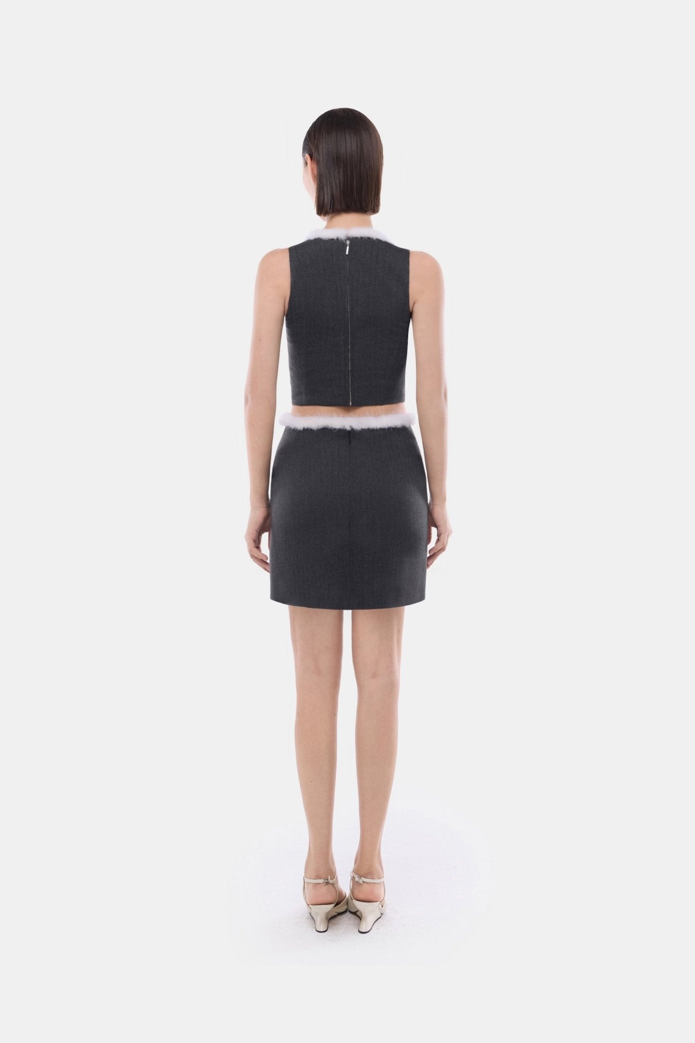 Grey Fur Waistband Mini Skirt - Montsand
