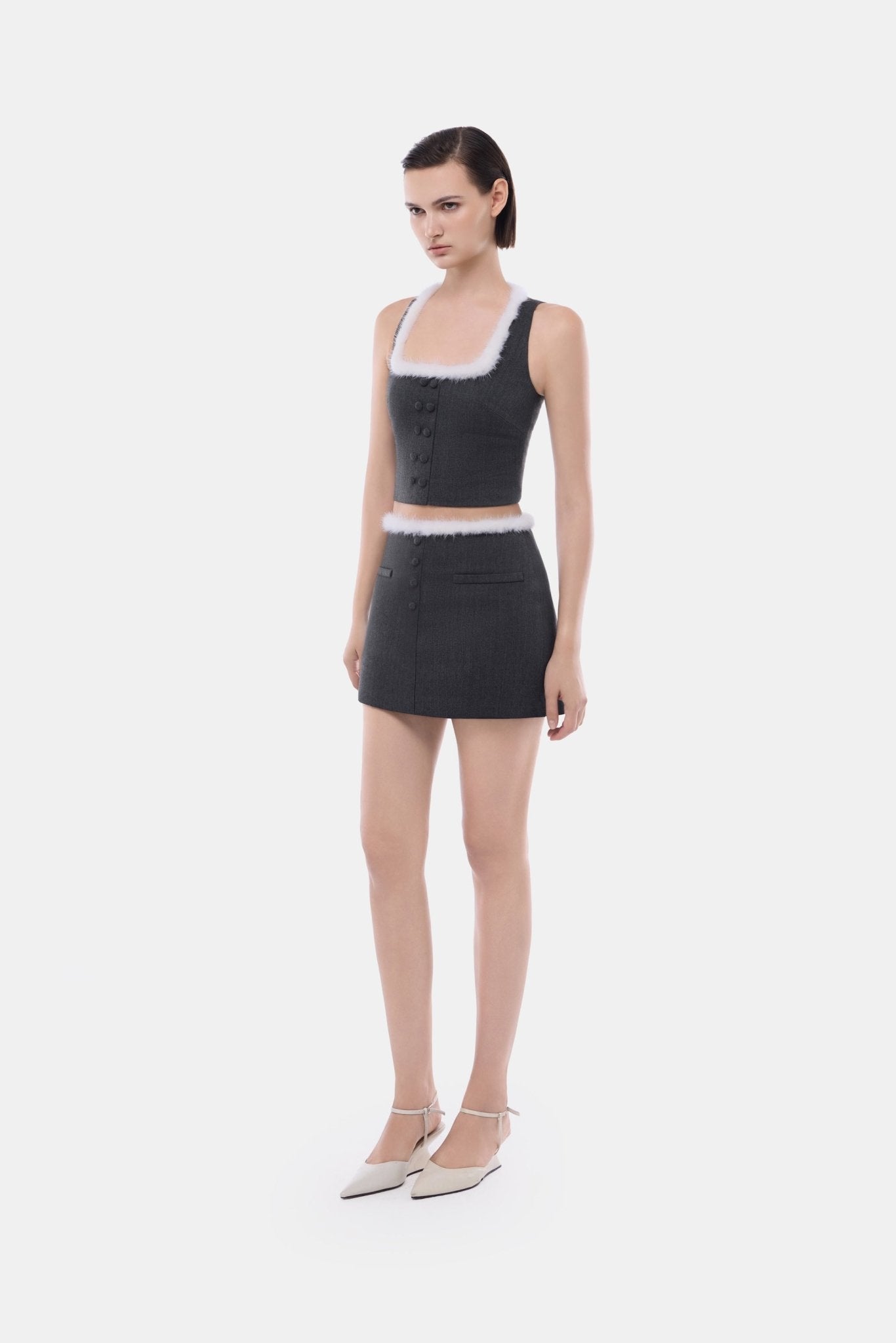 Grey Fur Waistband Mini Skirt - Montsand