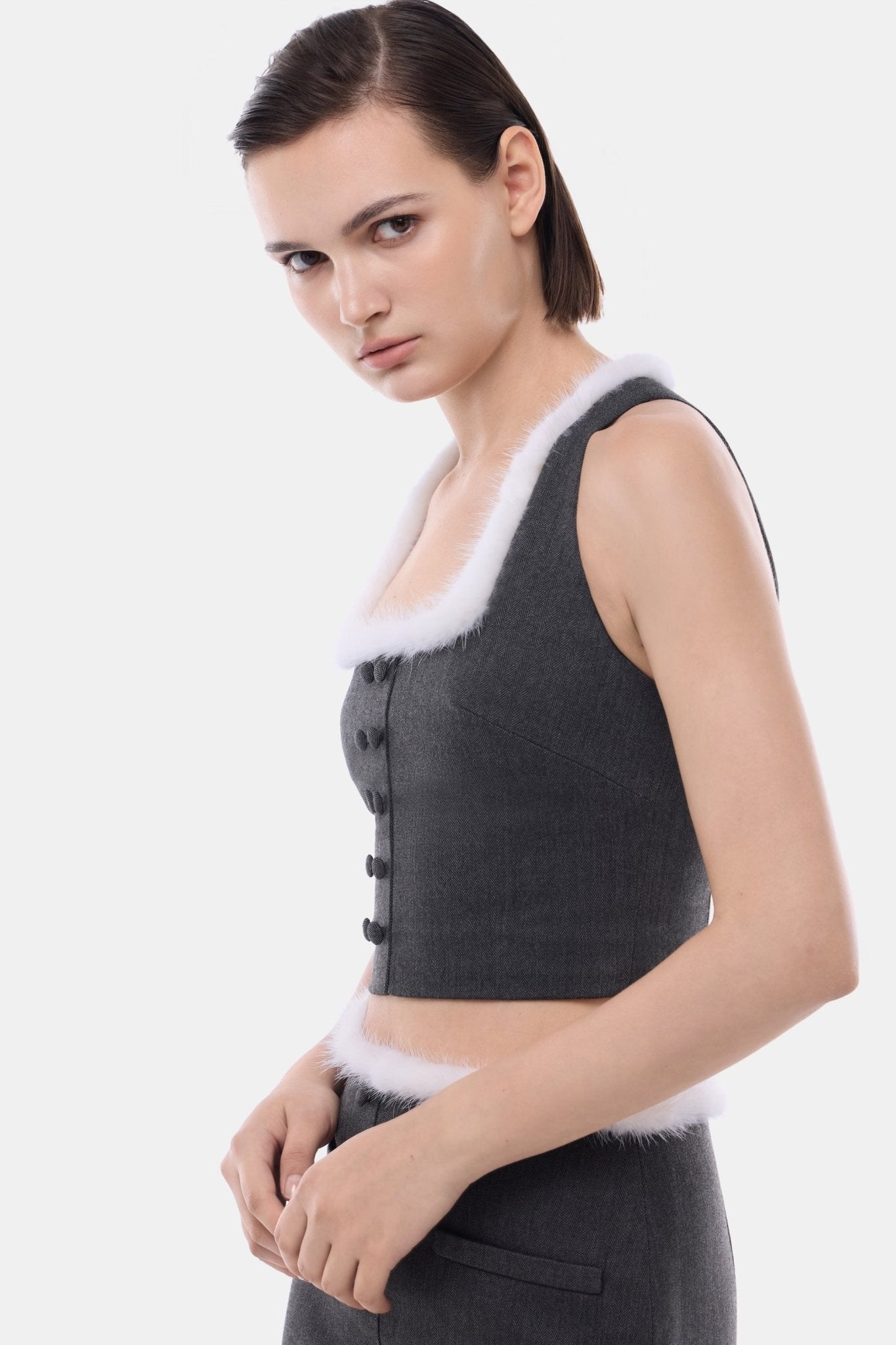 Grey Fur Waistband Mini Skirt - Montsand