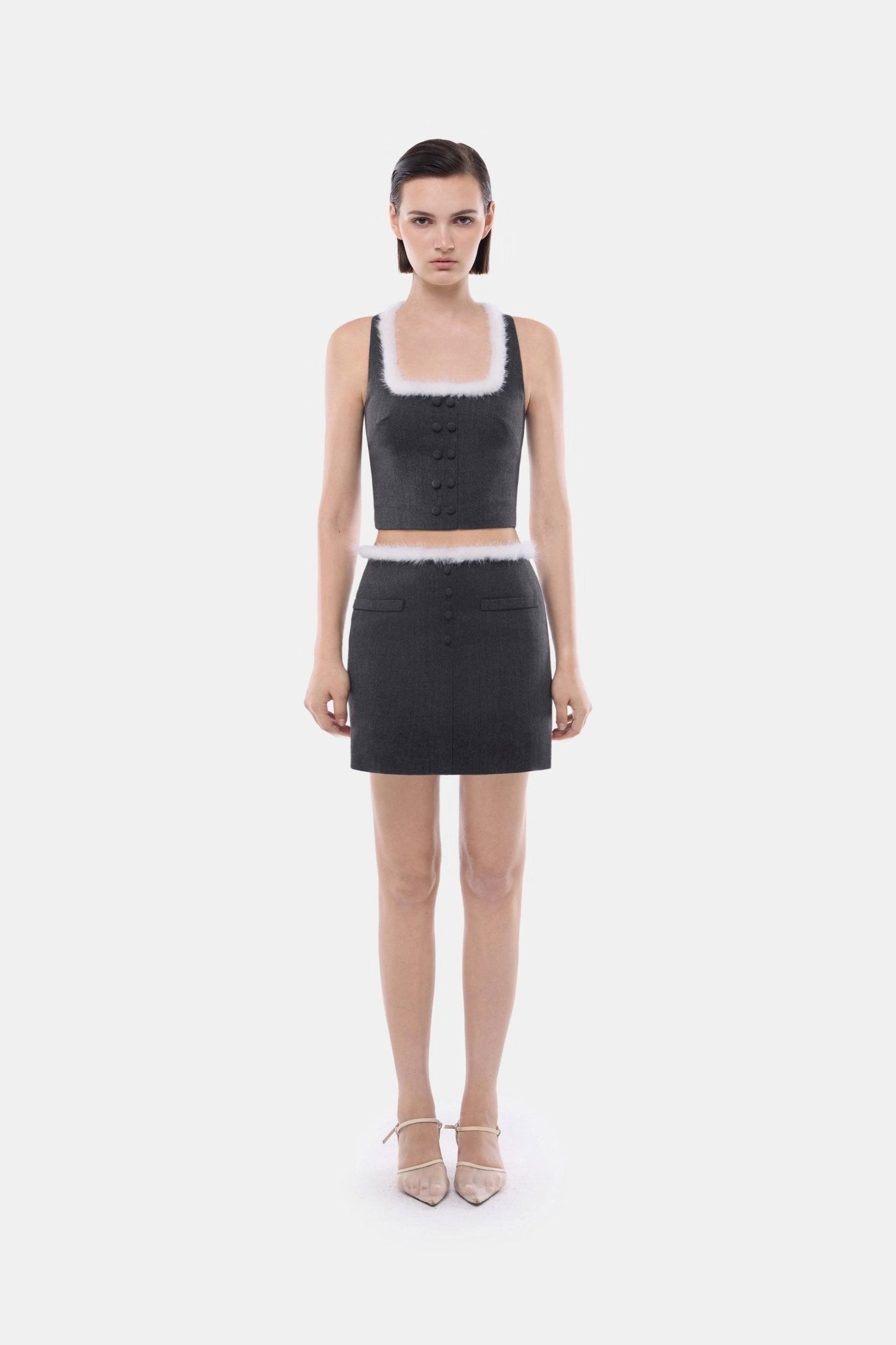 Grey Fur Waistband Mini Skirt - Montsand