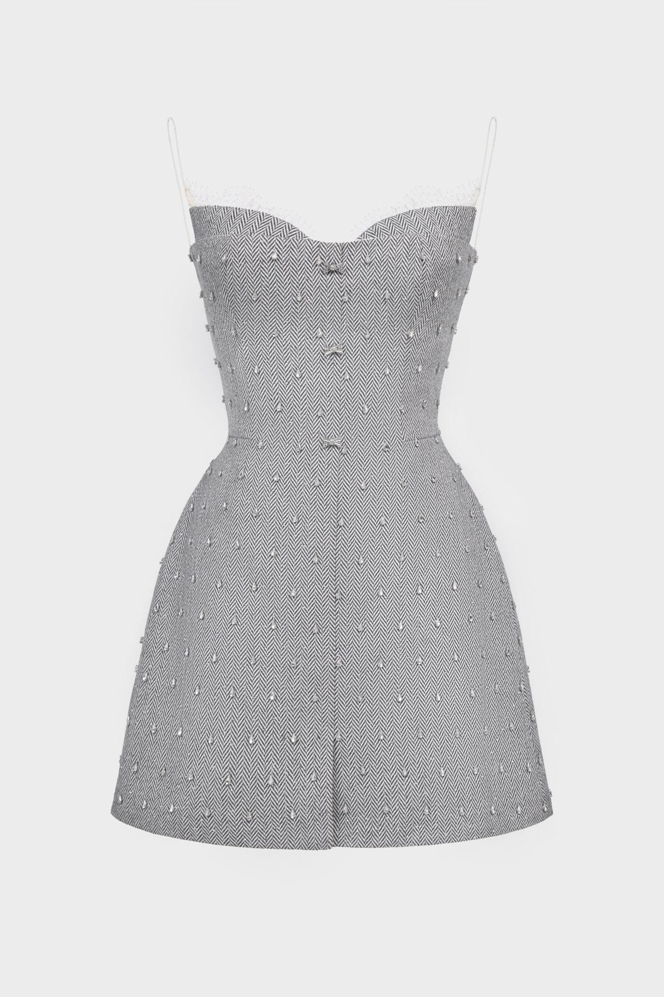 Grey Harringbone Crystal Beaded Dress - Montsand