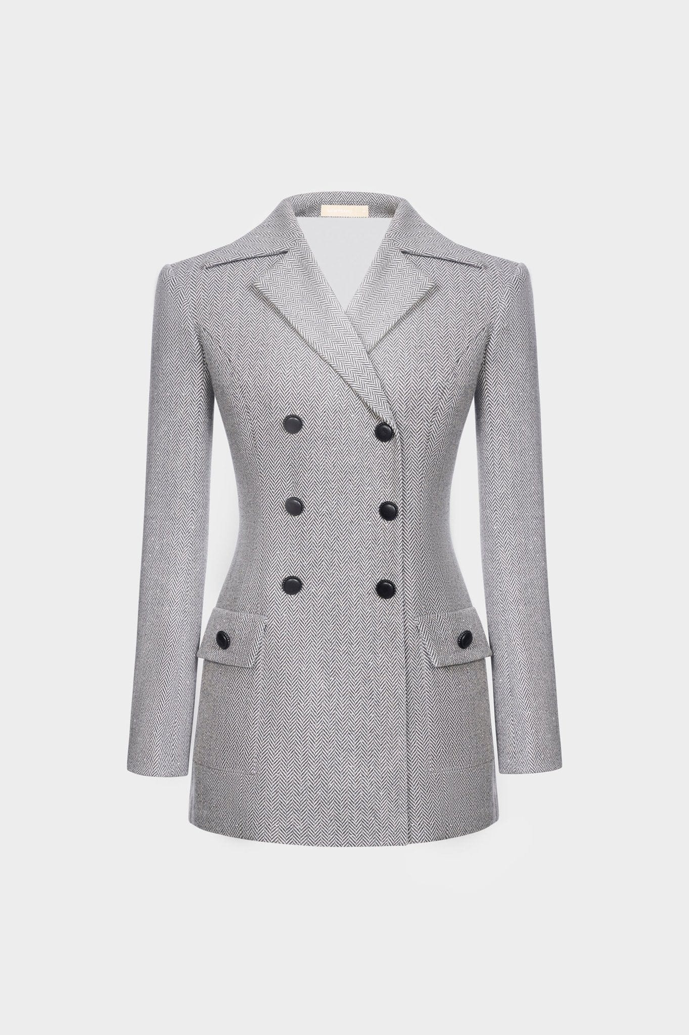 Grey Herringbone Double - Breasted Blazer - Montsand