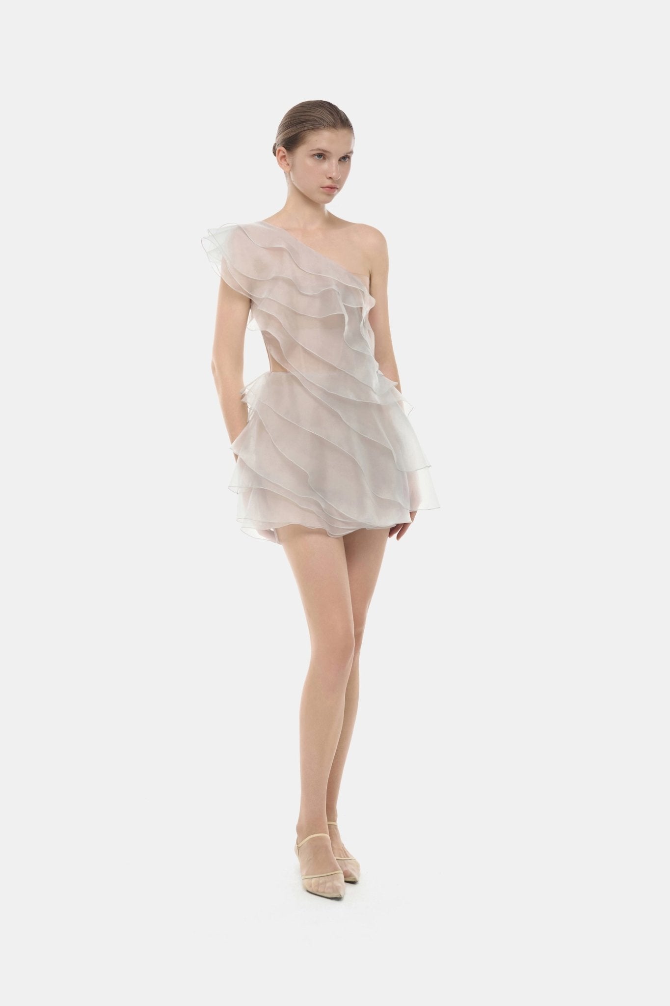 Grey Ruffle One - Shoulder Mini Dress - Montsand