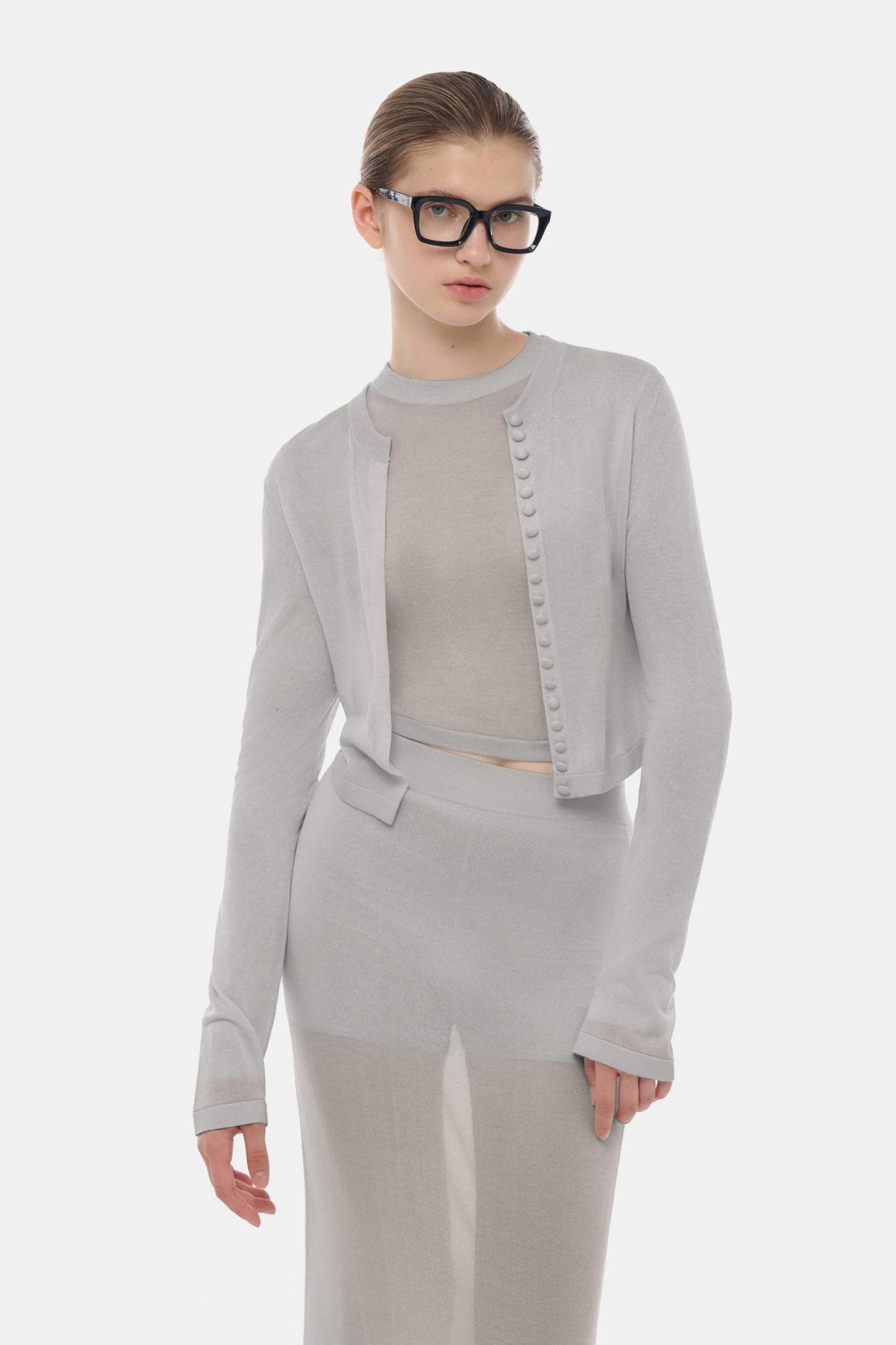 Grey Sheer Layered Midi Skirt - Montsand