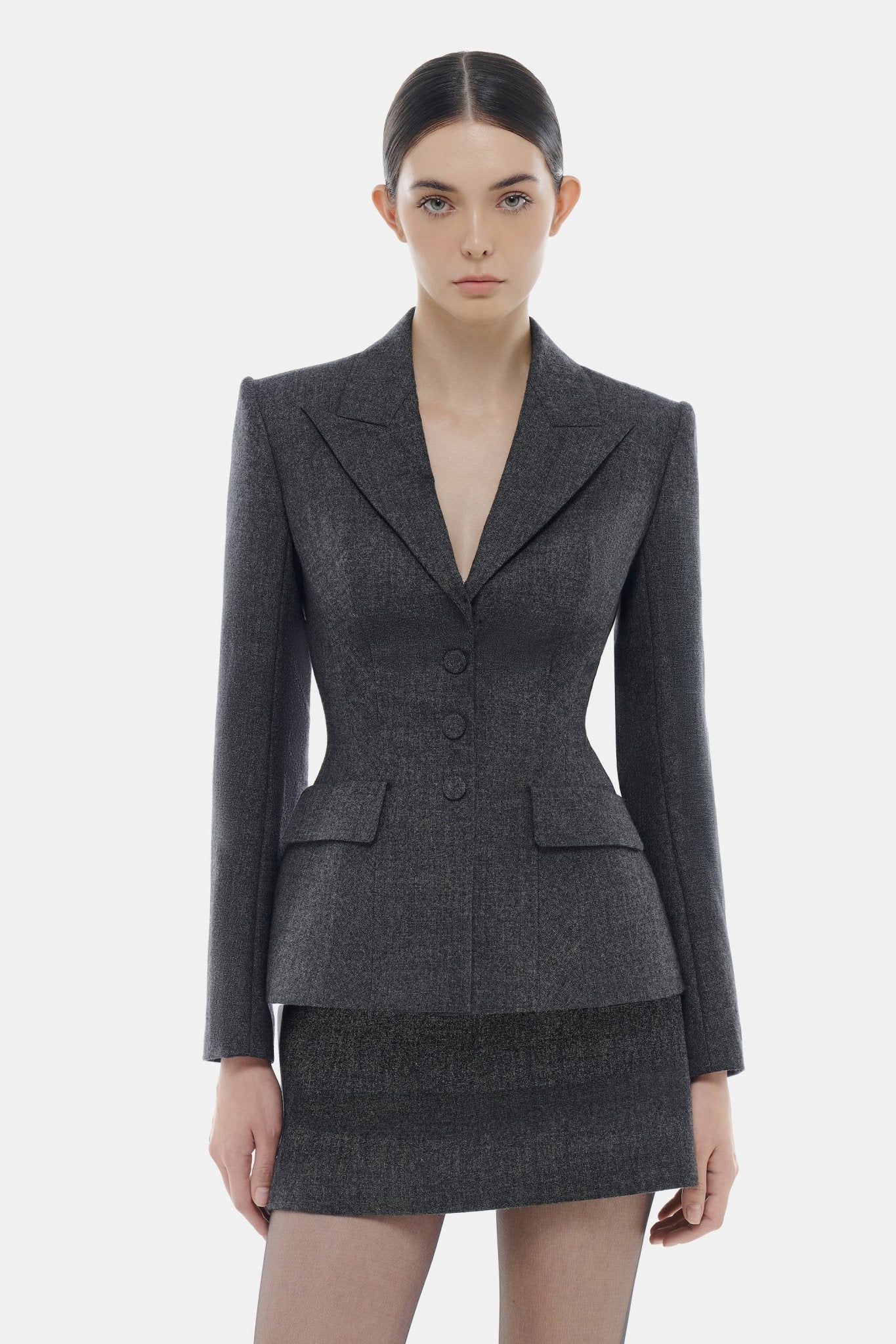 Grey Single Breast Blazer Coats & Jackets Montsand