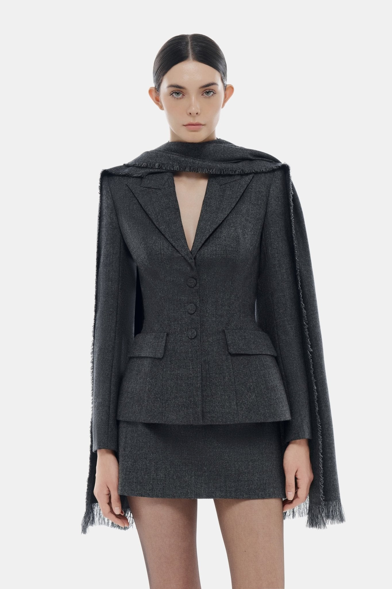 Grey Single Breast Blazer Coats & Jackets Montsand