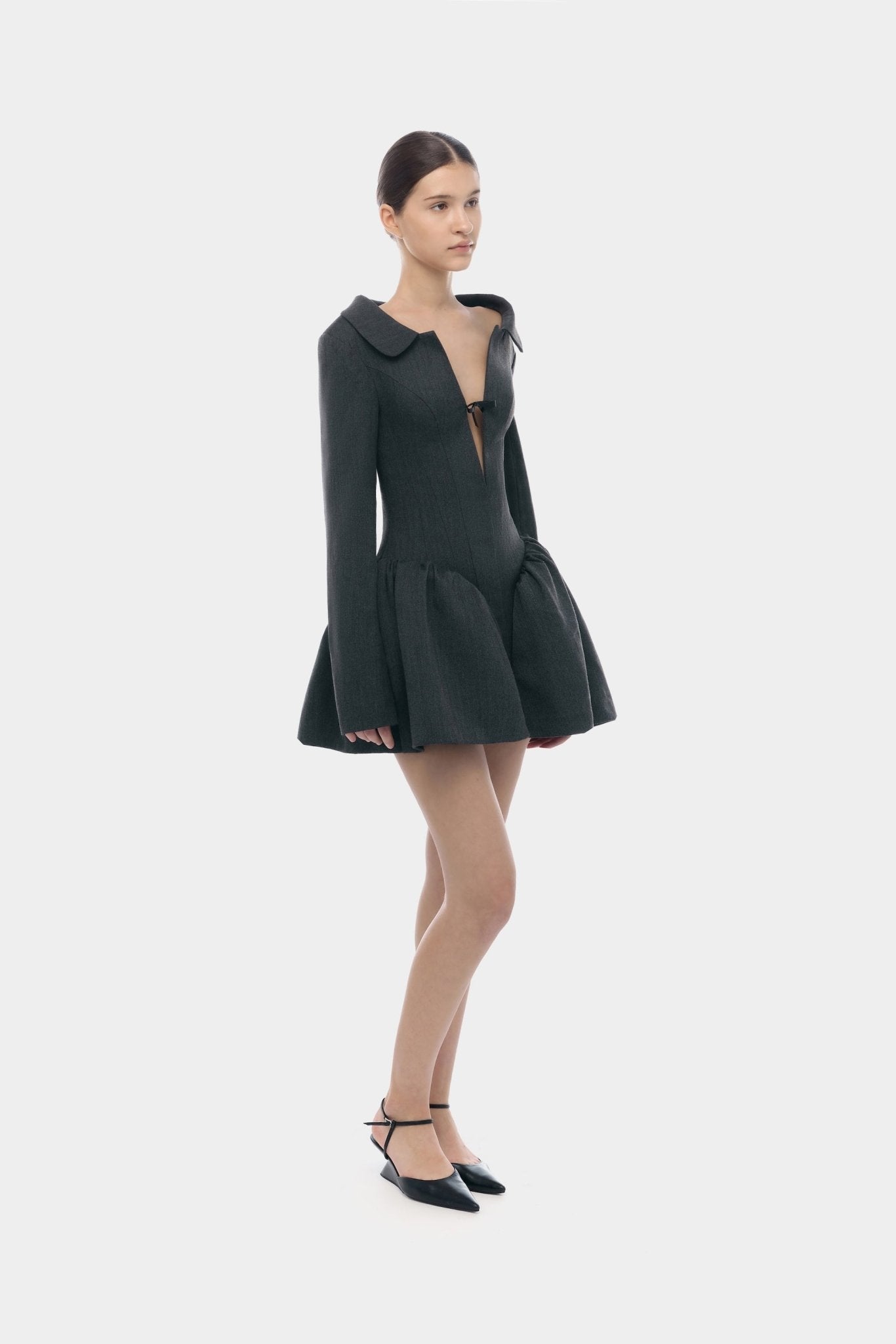 Grey Structured Peplum Dress - Montsand