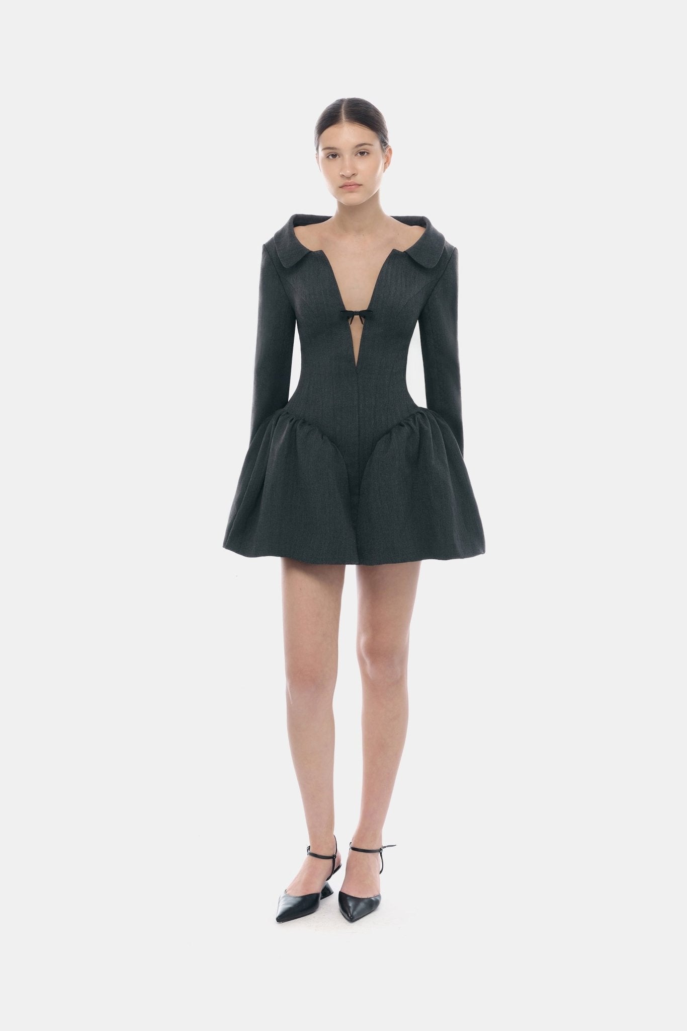 Grey Structured Peplum Dress - Montsand
