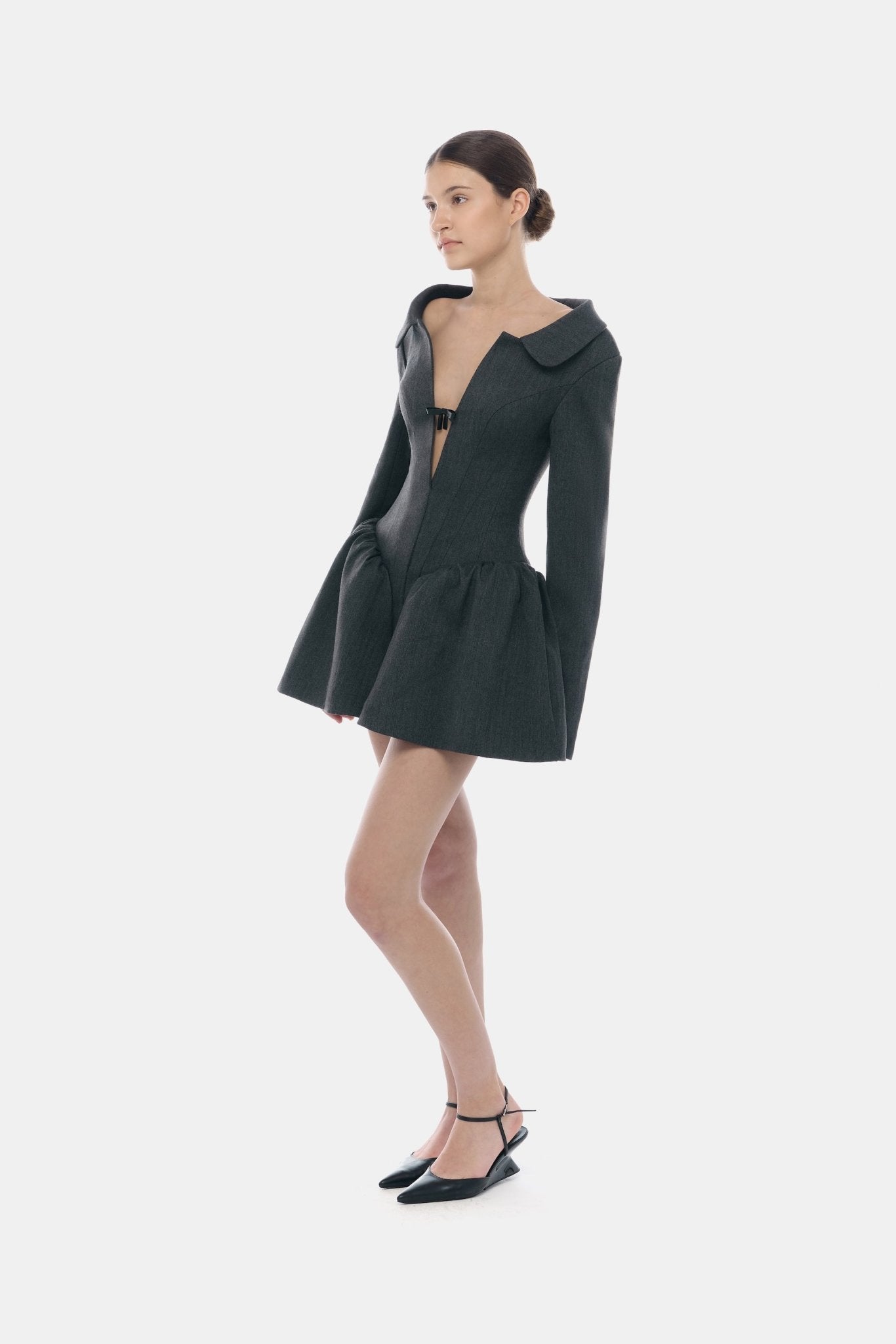 Grey Structured Peplum Dress - Montsand