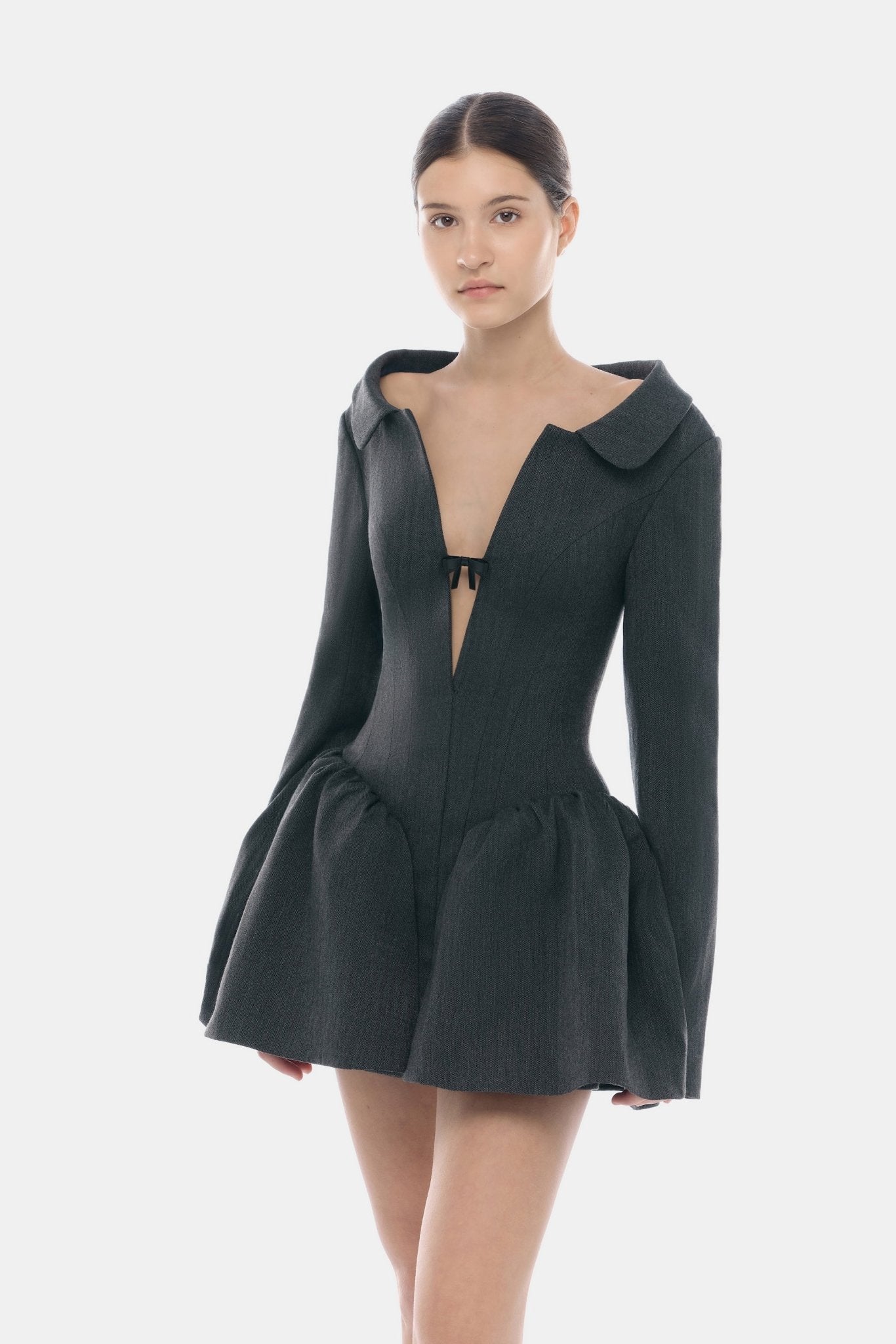 Grey Structured Peplum Dress - Montsand