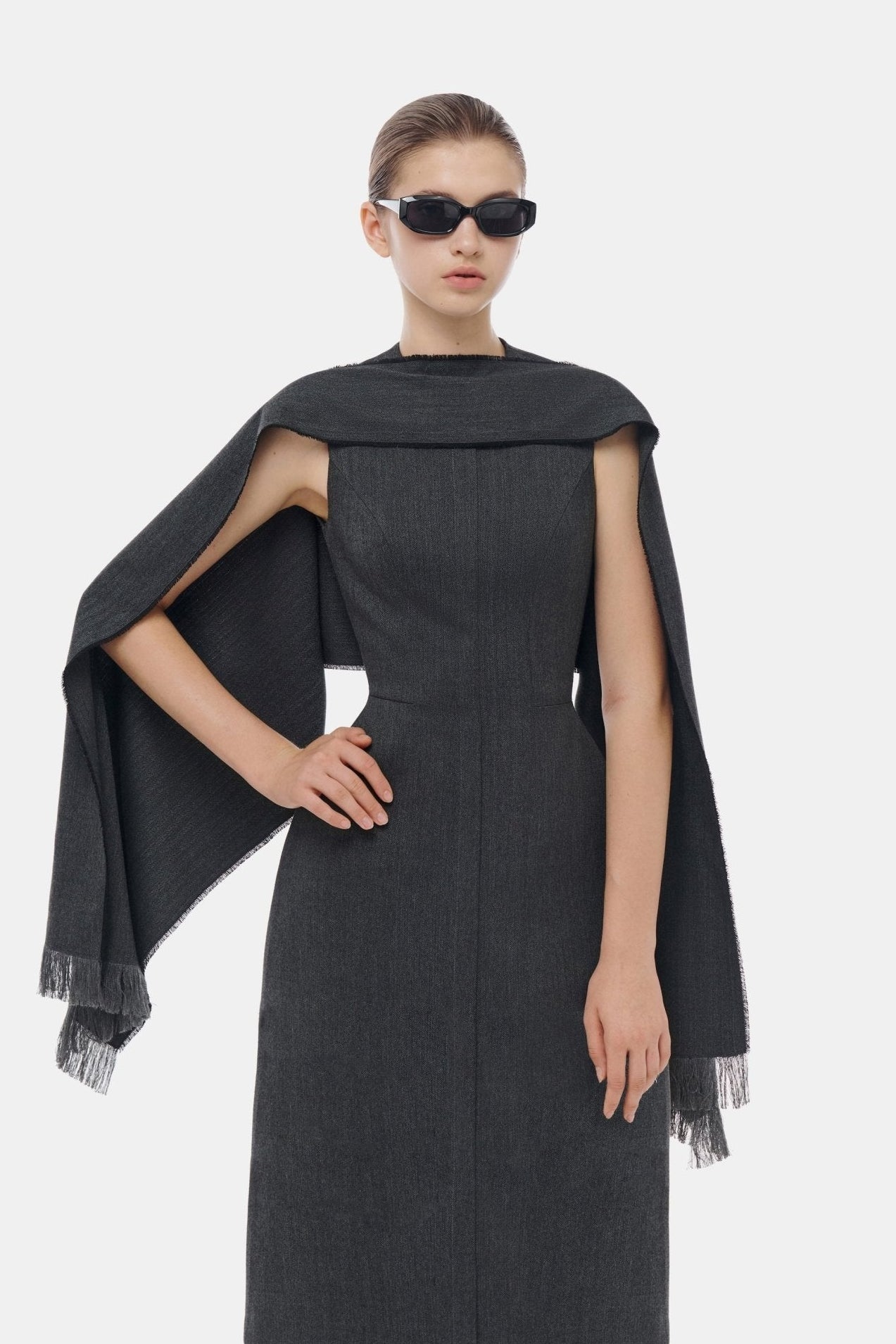 tailored maxi dress Black Tailored Boucle Maxi Dress