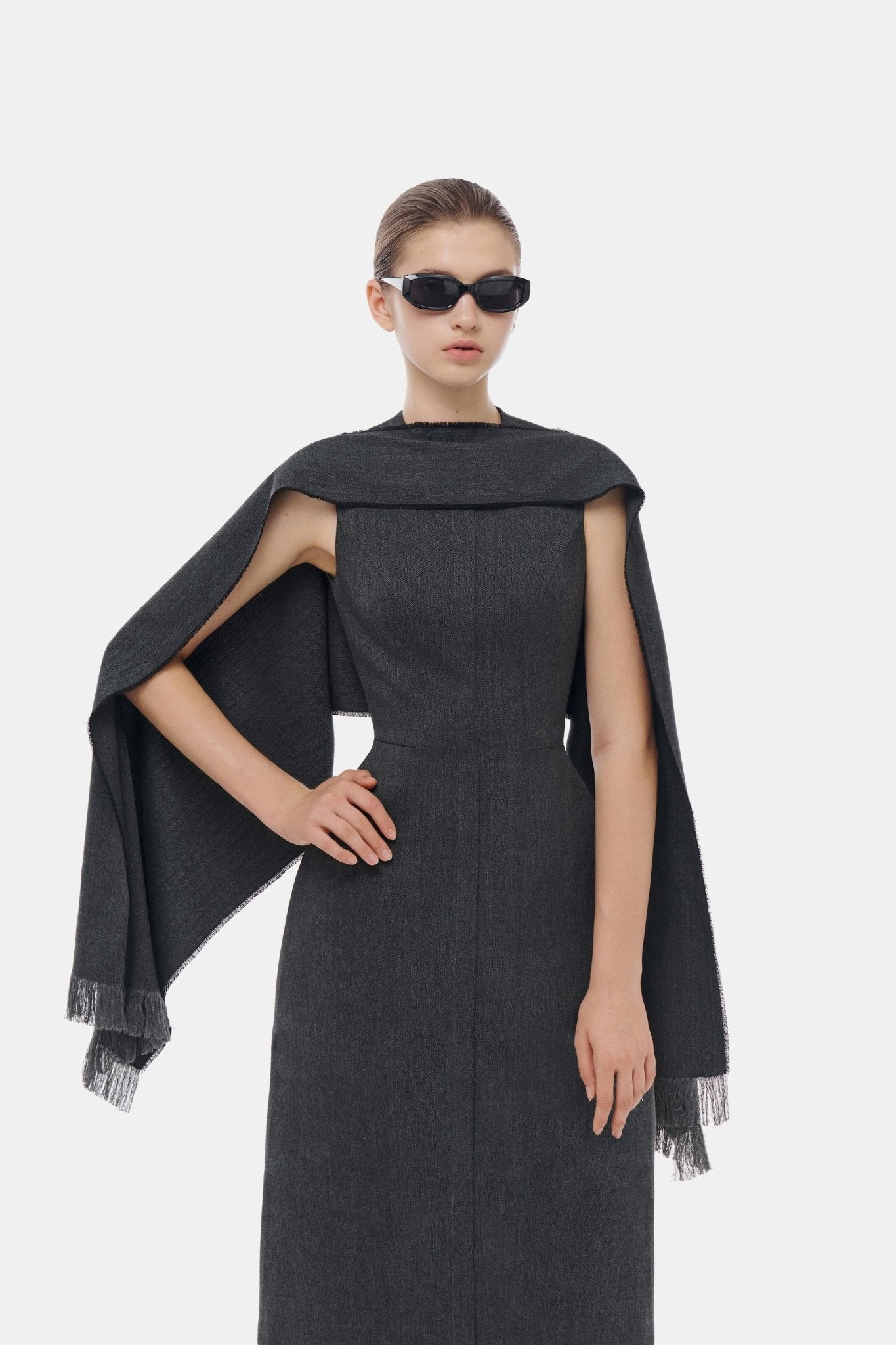 Grey Tailored Scarf Maxi Dress - Montsand