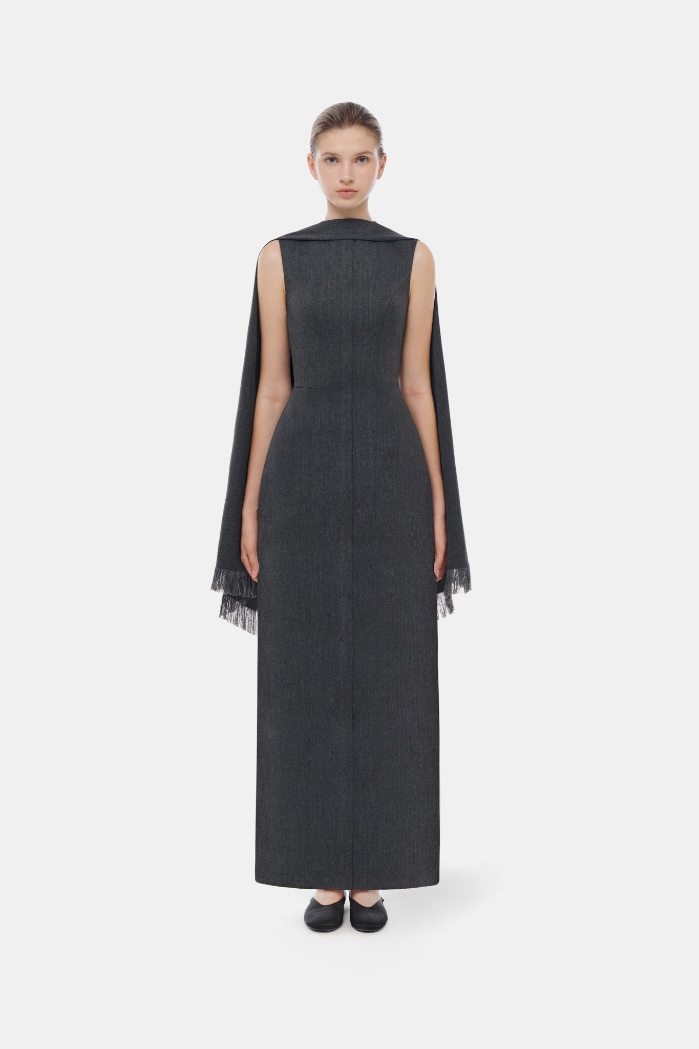 Grey Tailored Scarf Maxi Dress XL