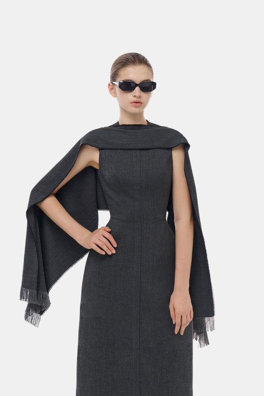 Grey Tailored Scarf Midi Dress - Montsand