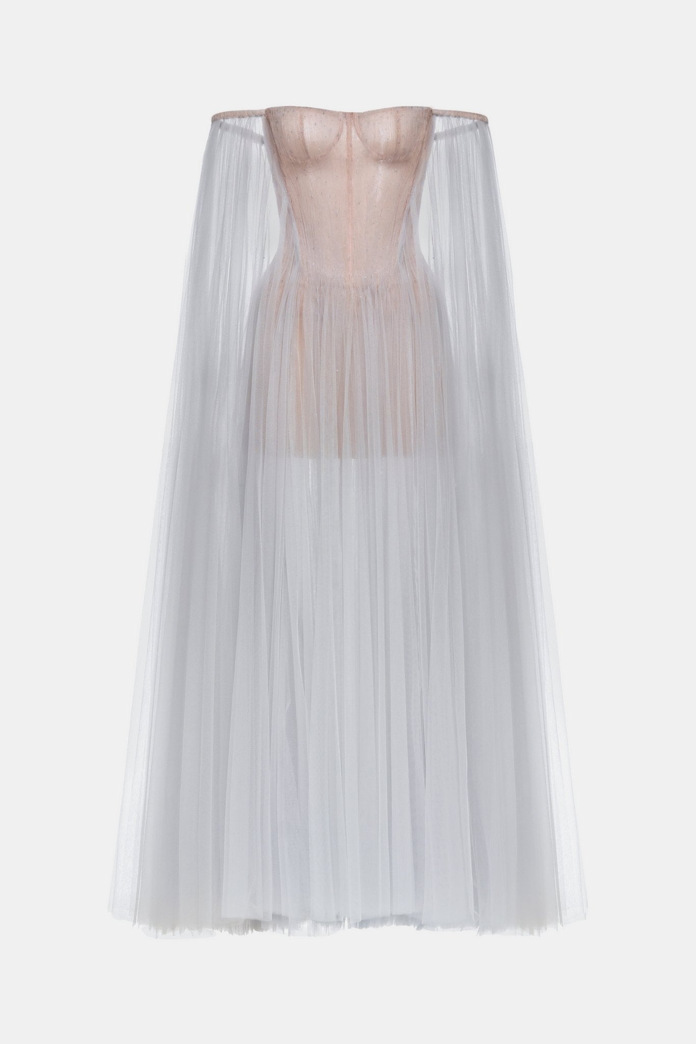 Grey Tulle Off - shoulder Maxi Dress - Montsand