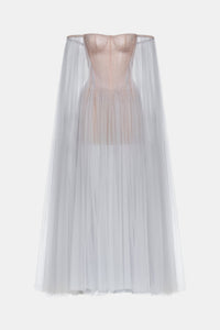 Grey Tulle Off - shoulder Maxi Dress - Montsand