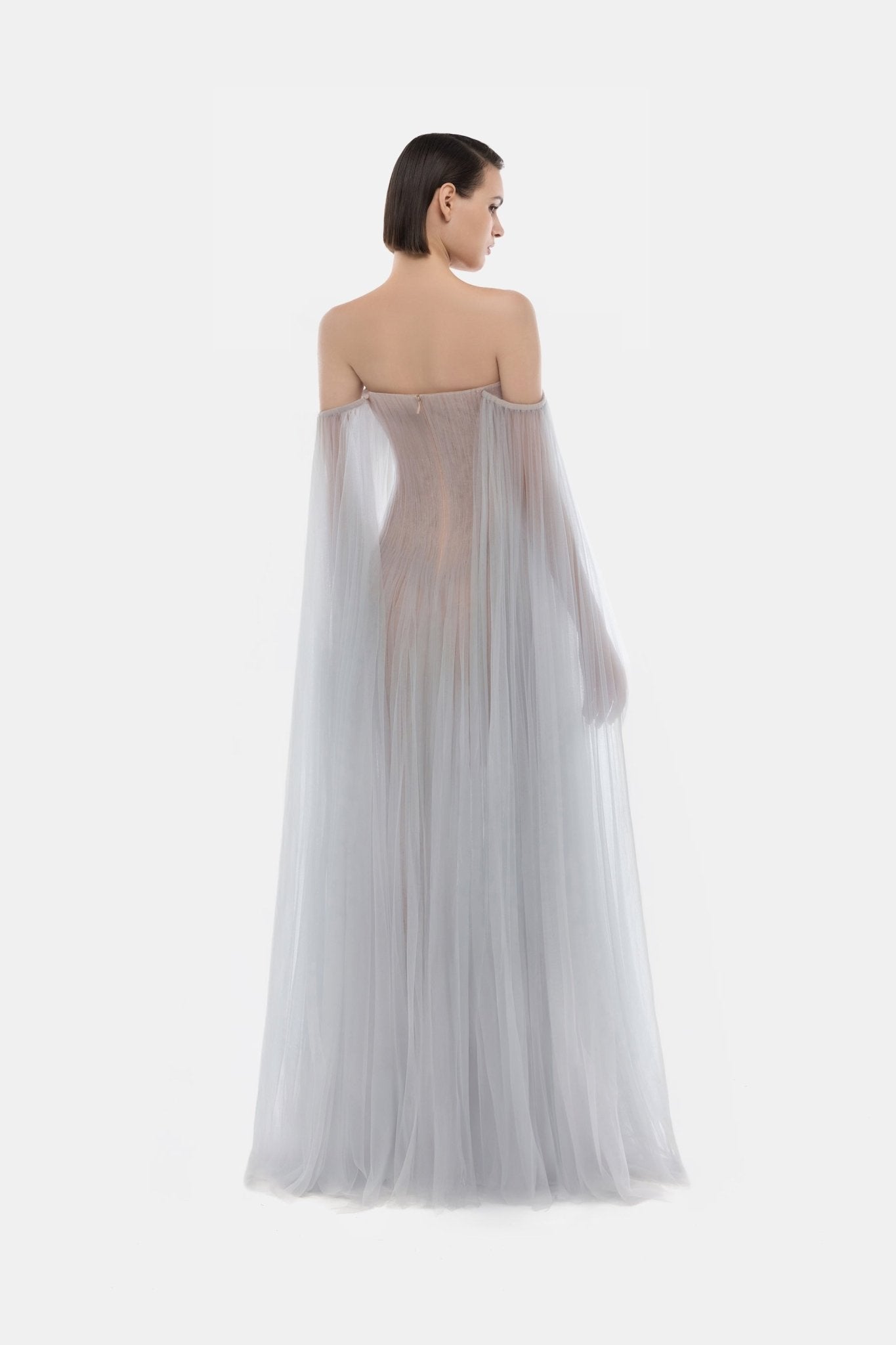 Grey Tulle Off - shoulder Maxi Dress - Montsand