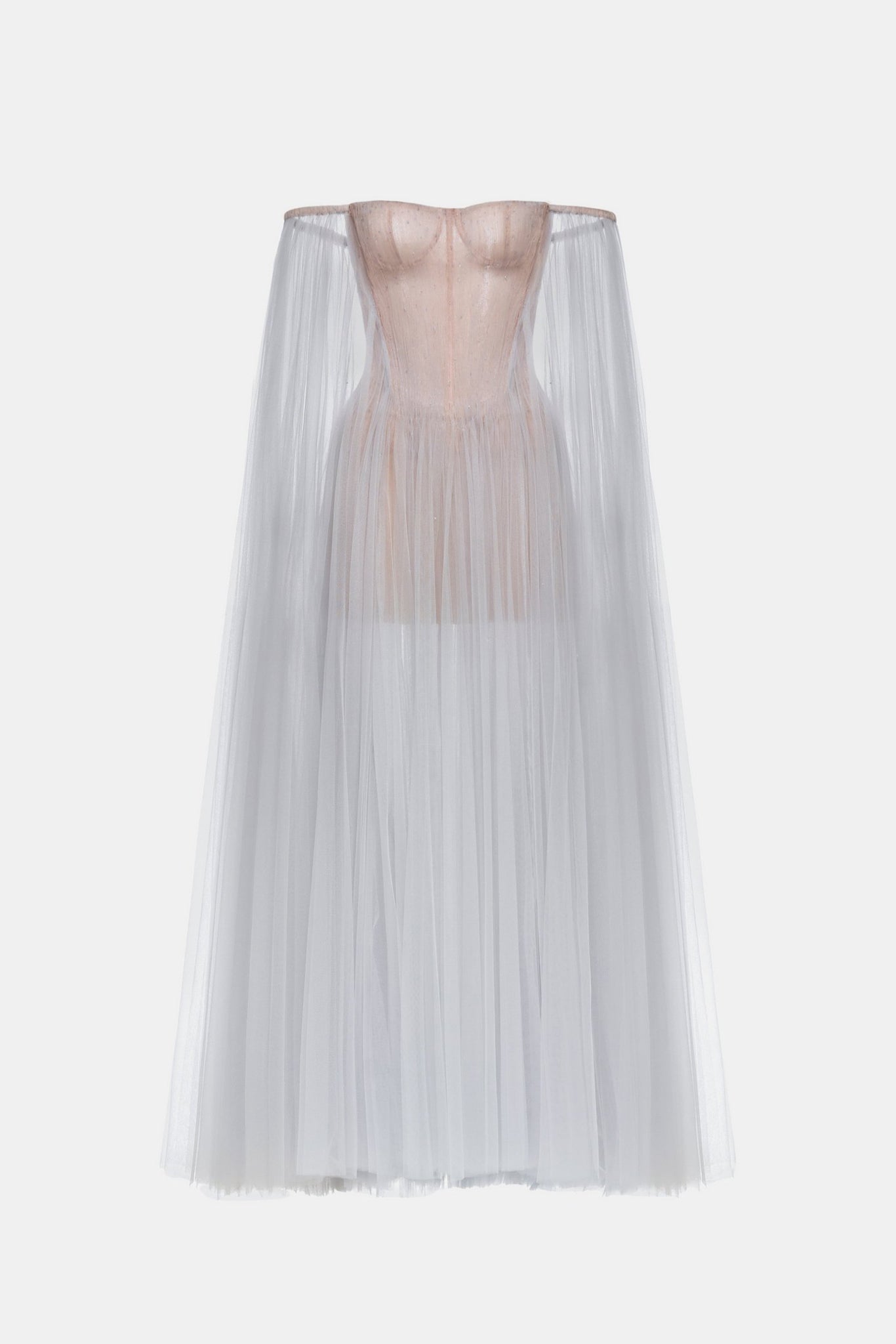 Grey Tulle Off-shoulder Maxi Dress - Montsand
