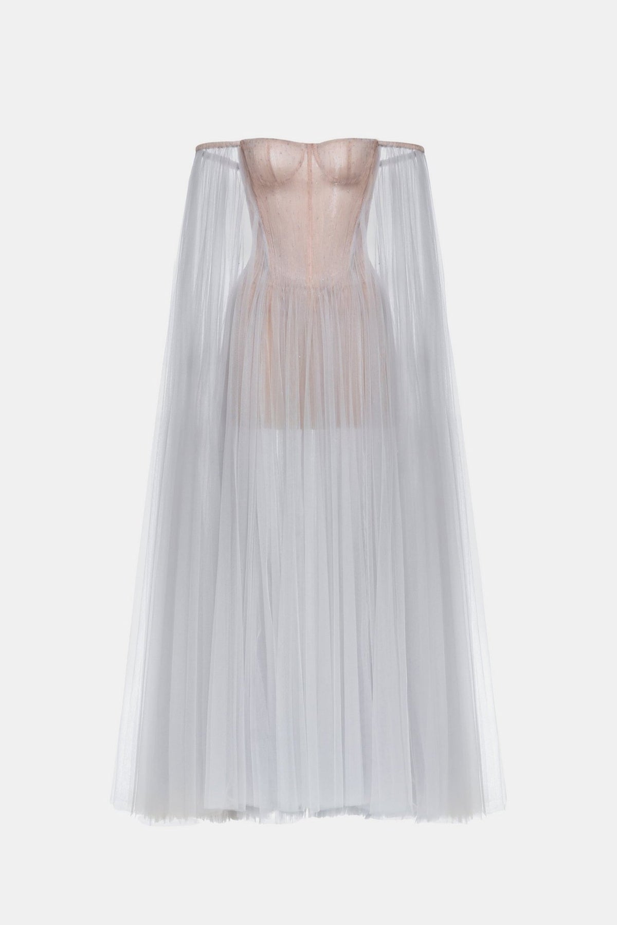 Grey Tulle Off-shoulder Maxi Dress - Montsand