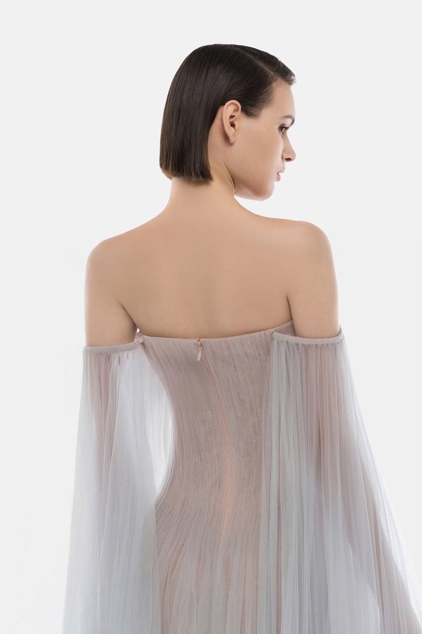 Grey Tulle Off - shoulder Mini Dress - Montsand