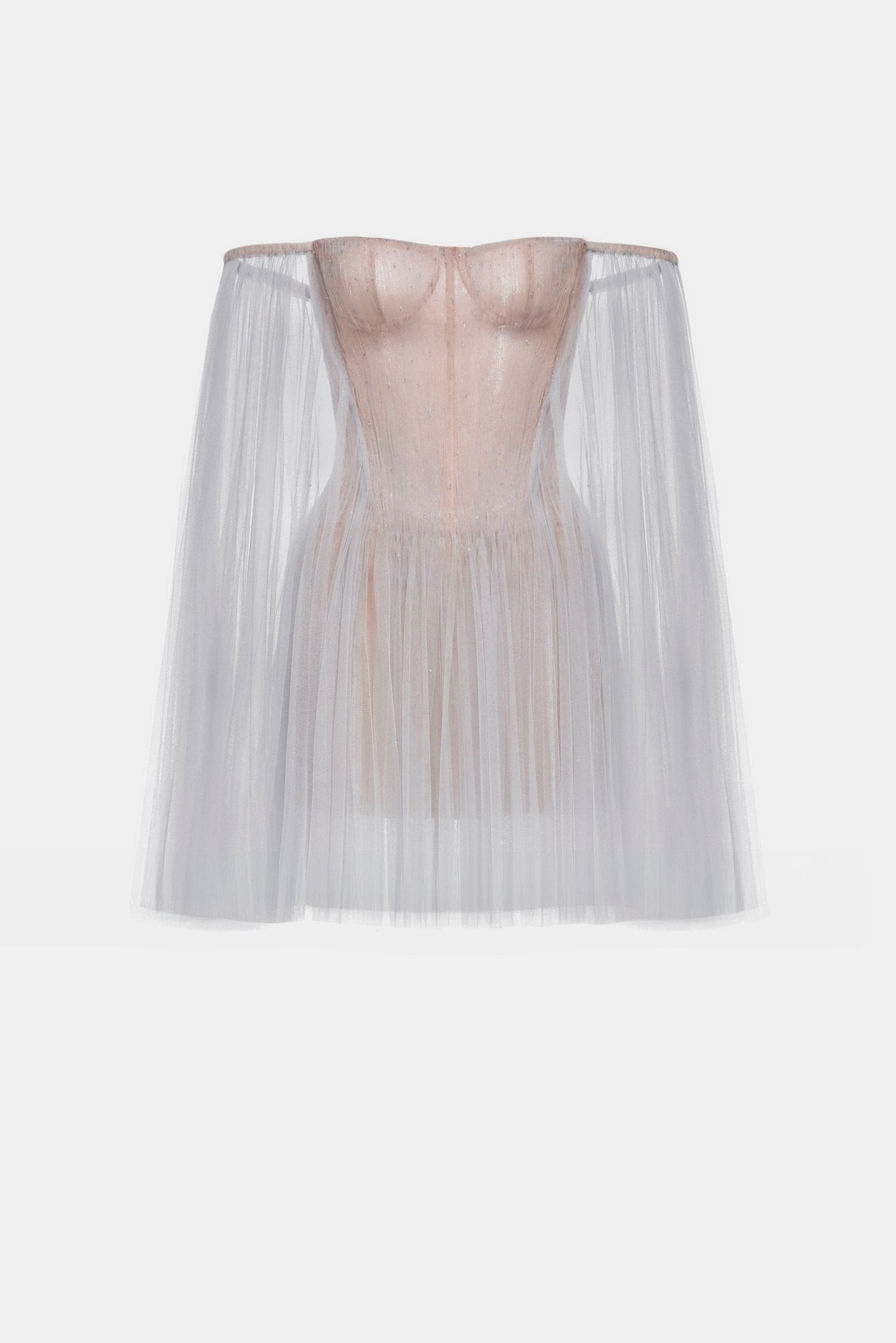 Grey Tulle Off - shoulder Mini Dress - Montsand