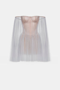 Grey Tulle Off - shoulder Mini Dress - Montsand